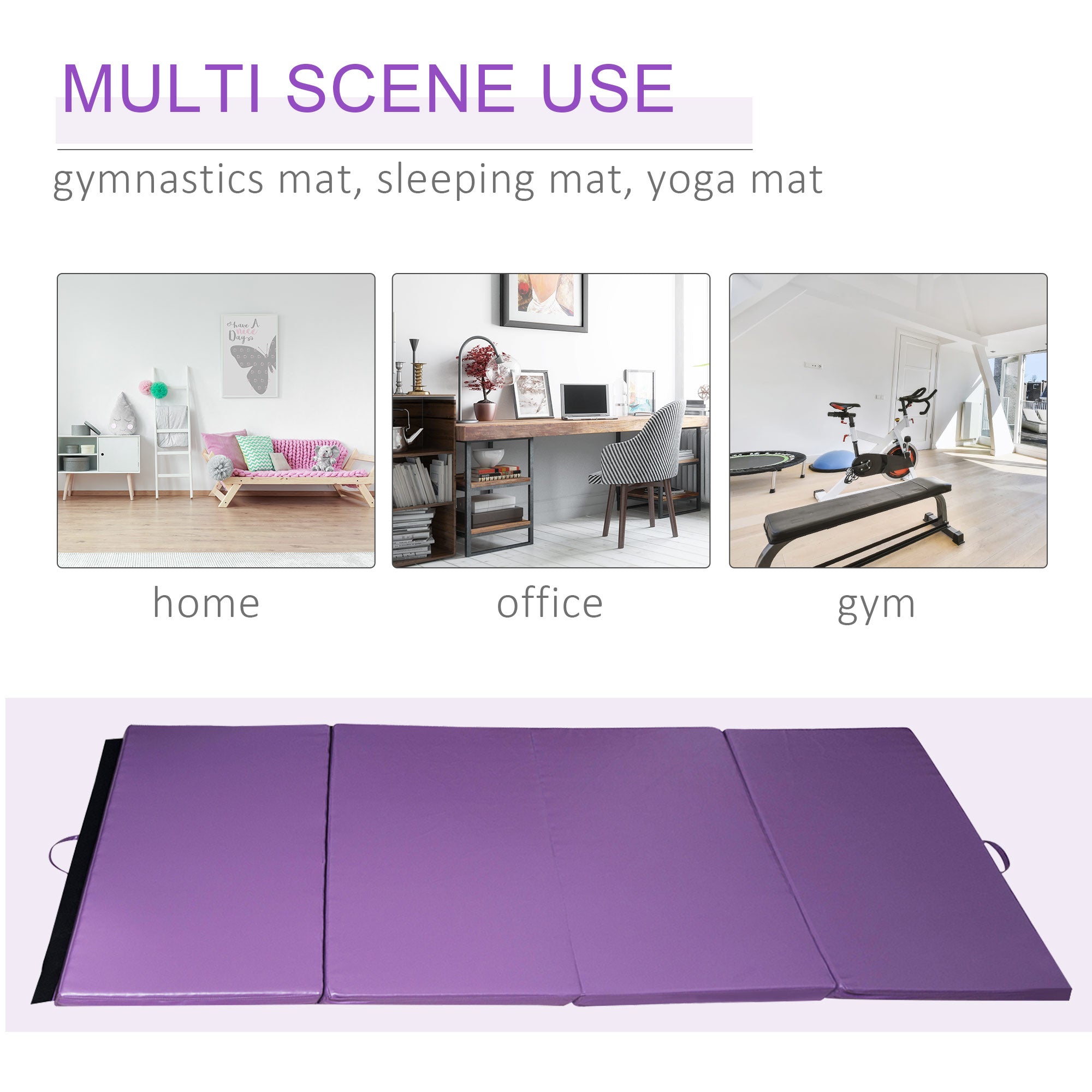 Soozier 4ft x 8ft x 2inch Tri-Fold Gymnastics Tumbling Mat Exercise Mat with Carrying Handles for MMA, Martial Arts, Stretching