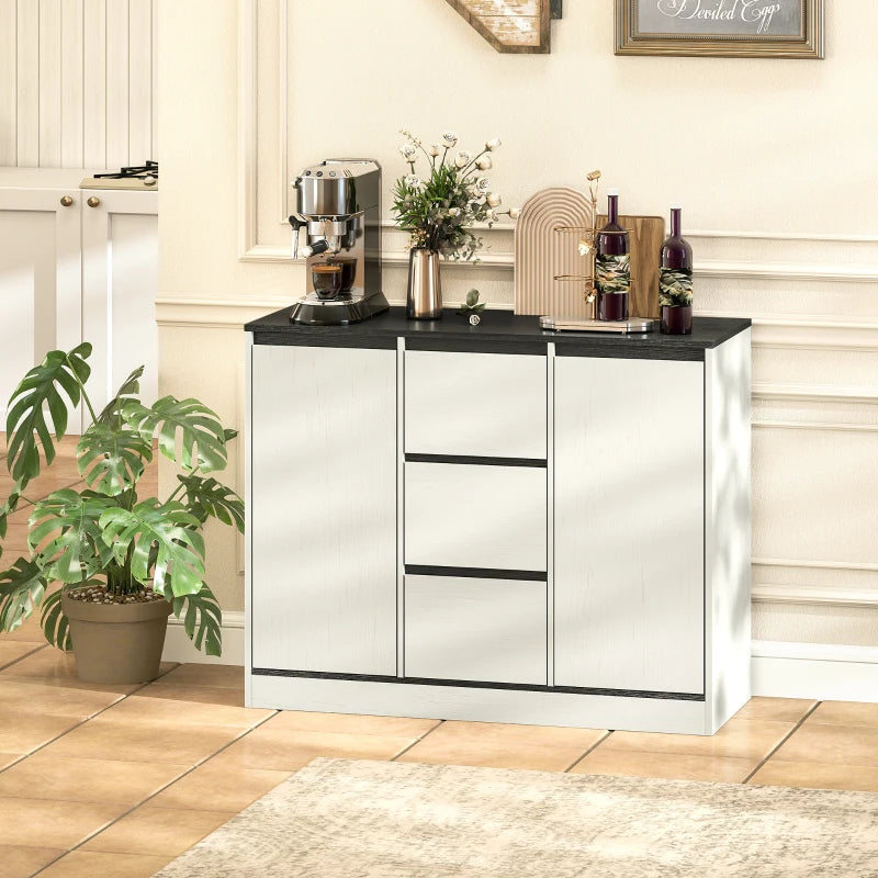 Buffet Cabinet with Soft-Close Hinges, Modern Sideboard with 3 Drawers and 2 Adjustable Shelves, White Wood Grain