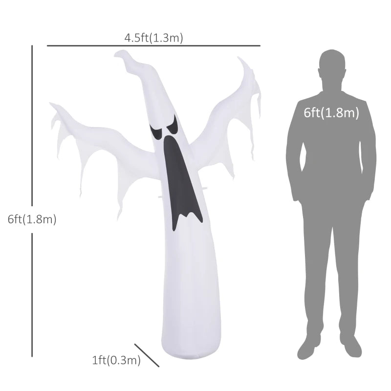 Outsunny 7ft Inflatable Halloween Ghost with Horns – LED Blow-Up Yard Display with Flame Effect
