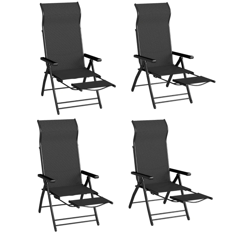 Folding Patio Chairs Set of 2, 5-Position Outdoor Lounge Chairs with High Back, Retractable Footrest, Black