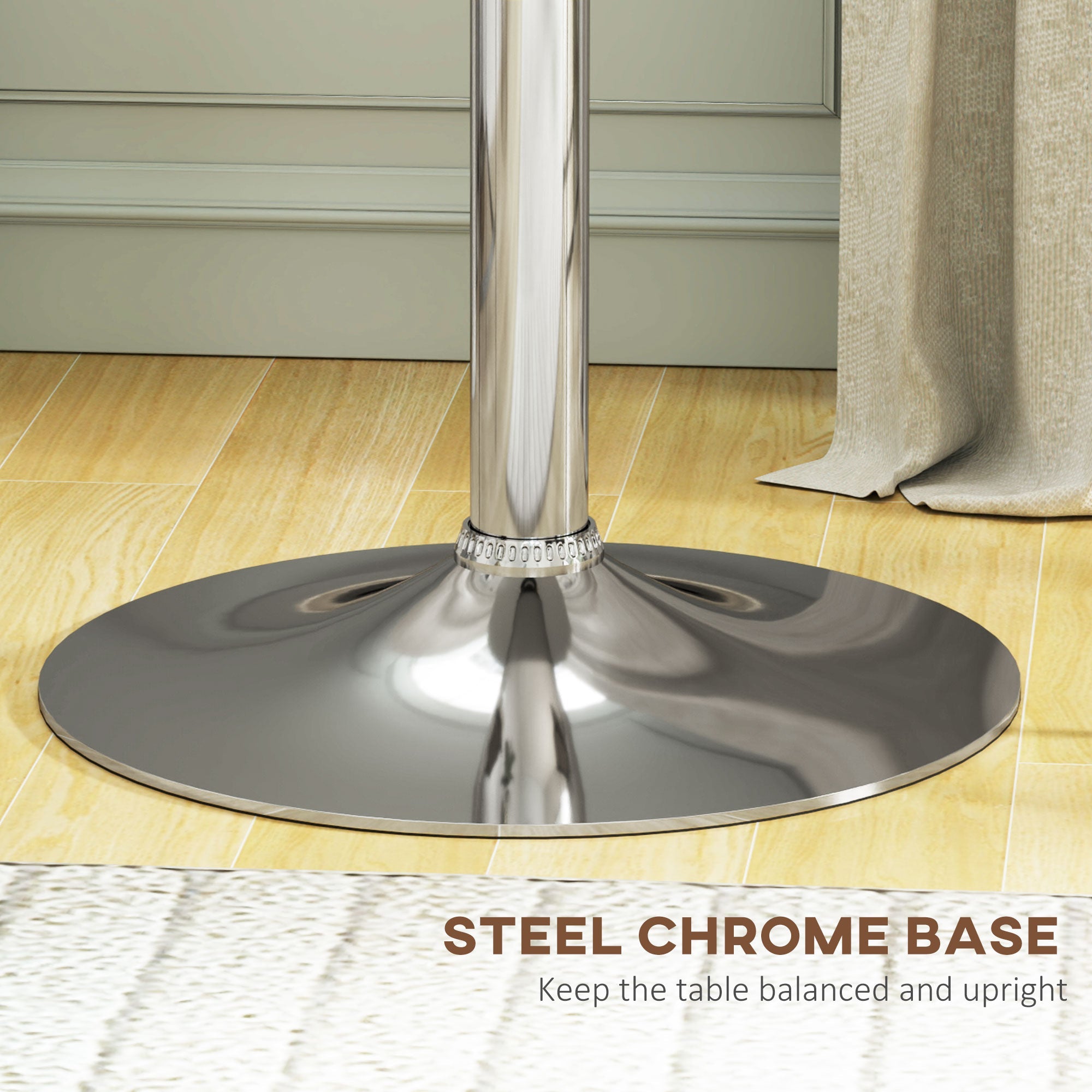 HOMCOM Adjustable Modern Round Bar Table White Faux Leather Wooden Top Chrome Base Home Pub Bistro Desk