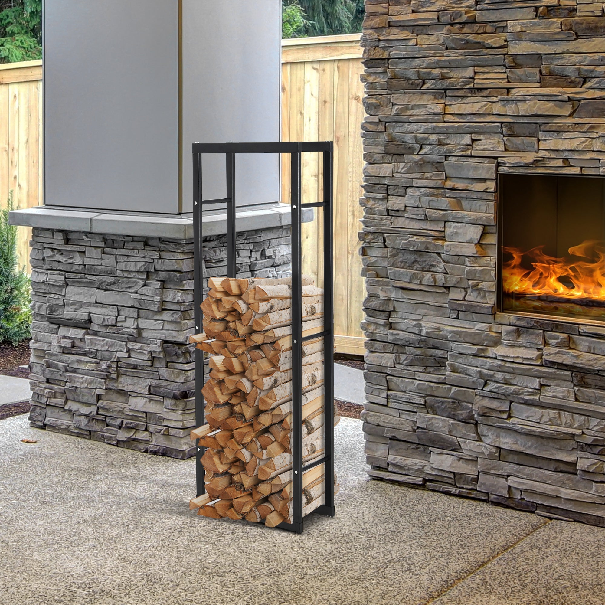 HOMCOM Firewood Rack Outdoor, Log Holder Fireplace Storage Rack with Handles and 220 lbs. Weight Capacity, 15.7" x 9.8" x 59.1", Black