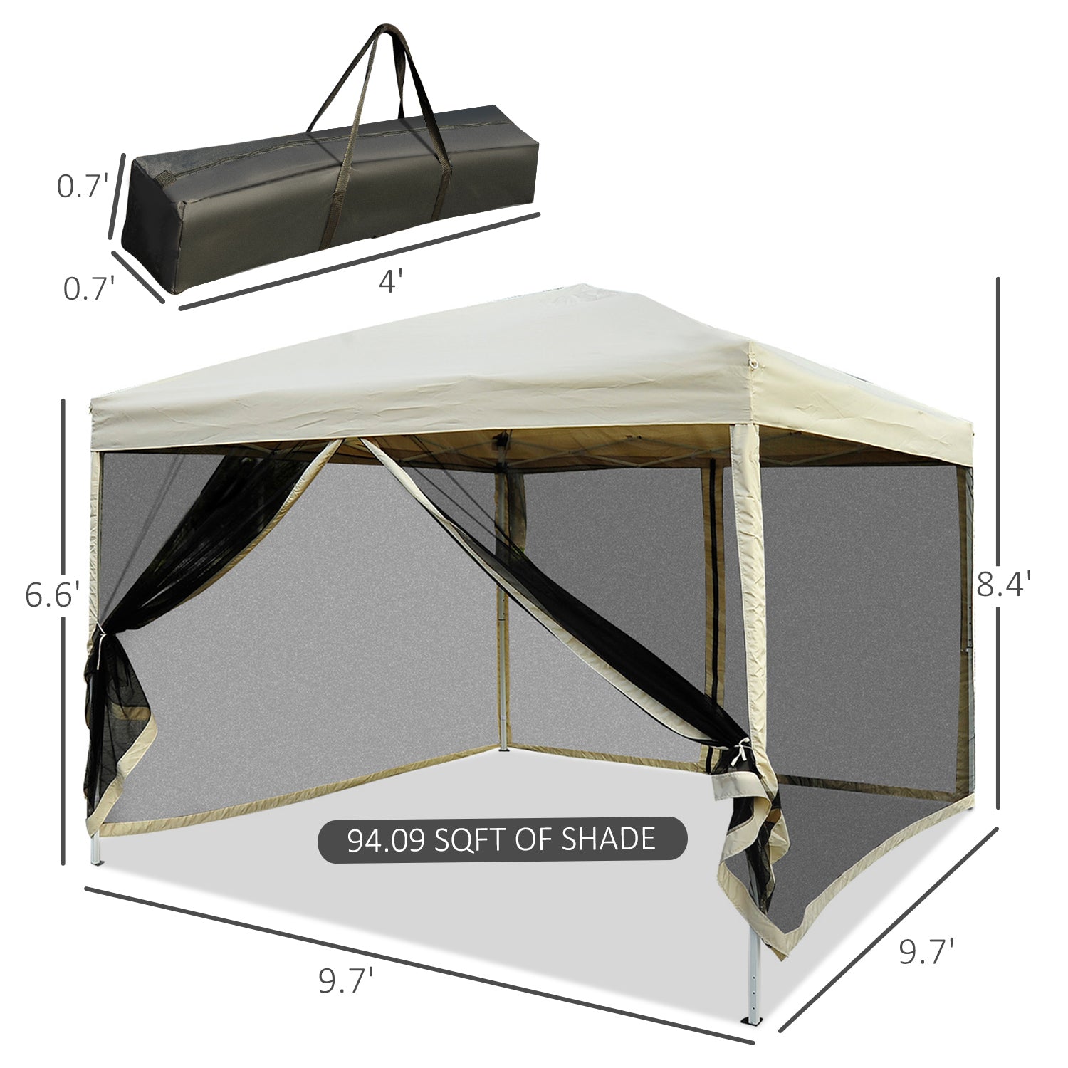Outsunny 10'x10' Pop Up Canopy Party Tent with Mesh Sidewalls Adjustable Height Easy Setup Outdoor