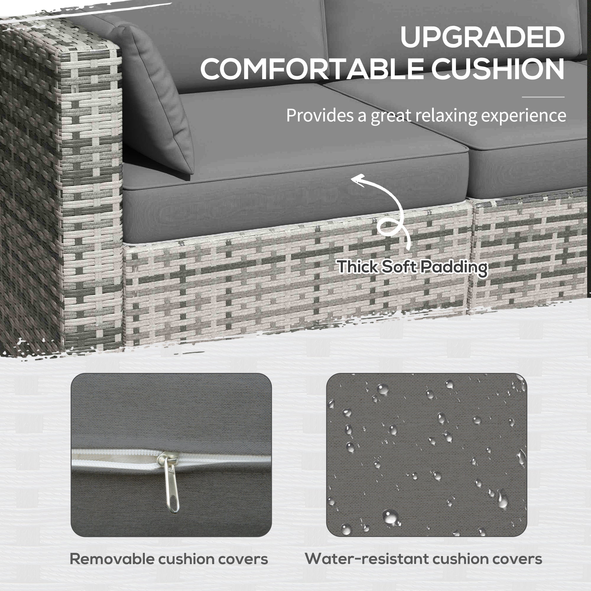 Outsunny 3-Seater Outdoor Sofa with Cushions, PE Rattan Conversation Patio Couch with Pillows for Garden, Poolside, Grey