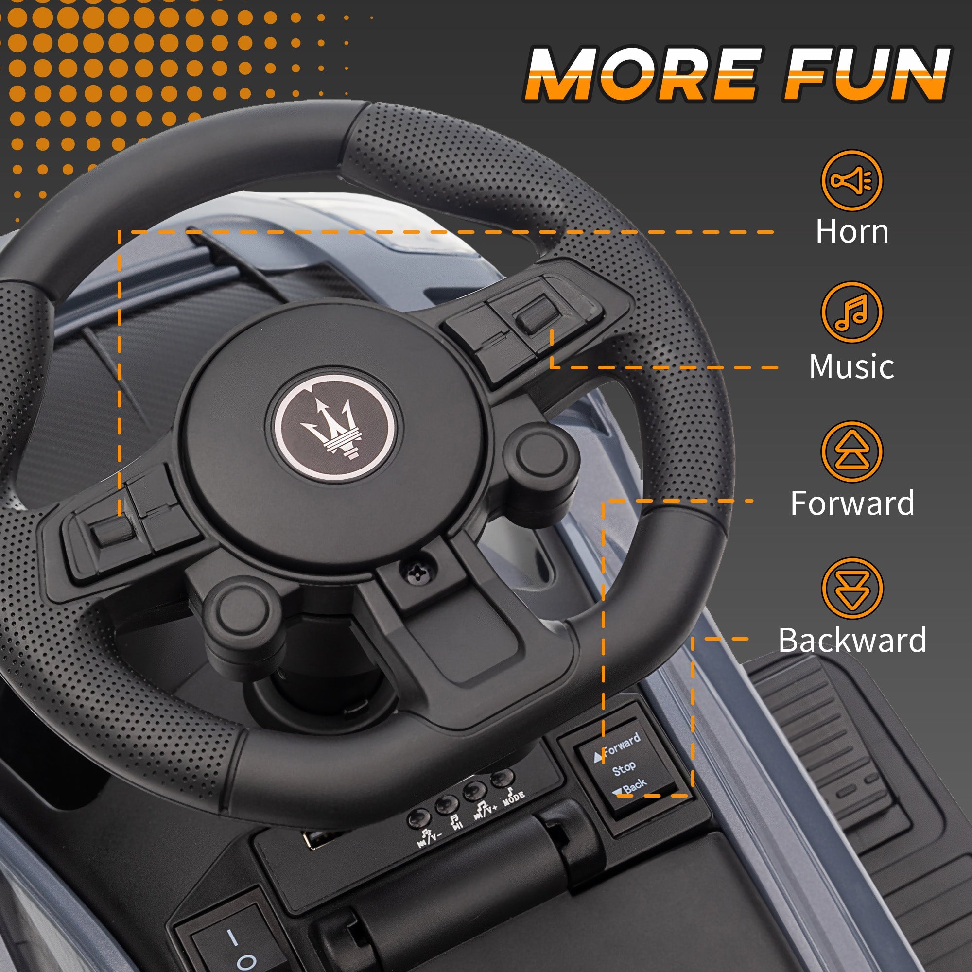 Qaba 6V Maserati GT2 Licensed Electric Car for Kids, Ride on Car with Under Seat Storage, LED Headlights Music, Grey