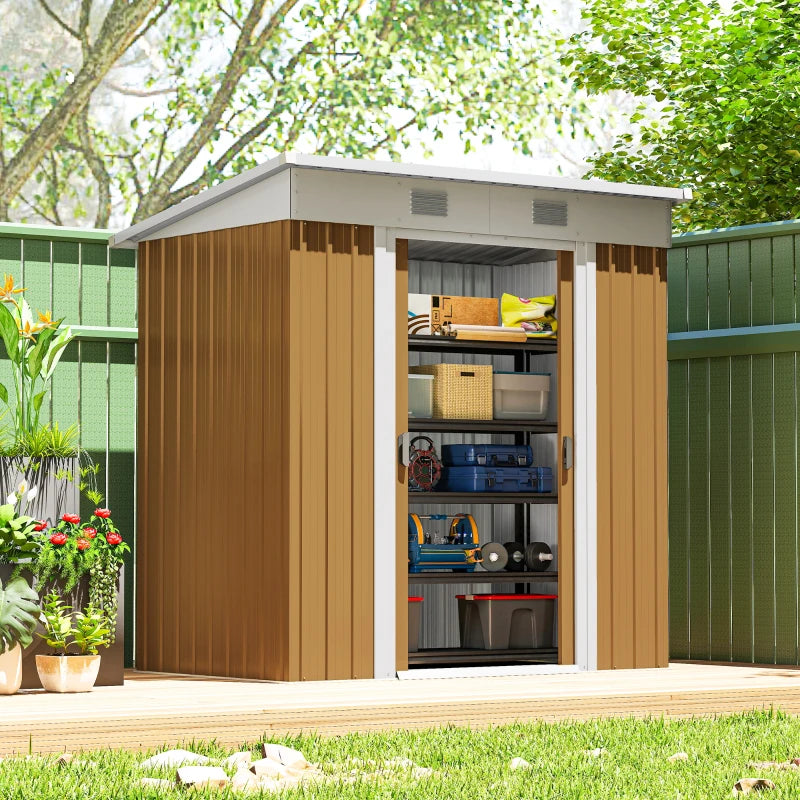 6' x 4' Outdoor Storage Shed, Metal Garden Shed with Lockable Sliding Doors and Vents, Yellow