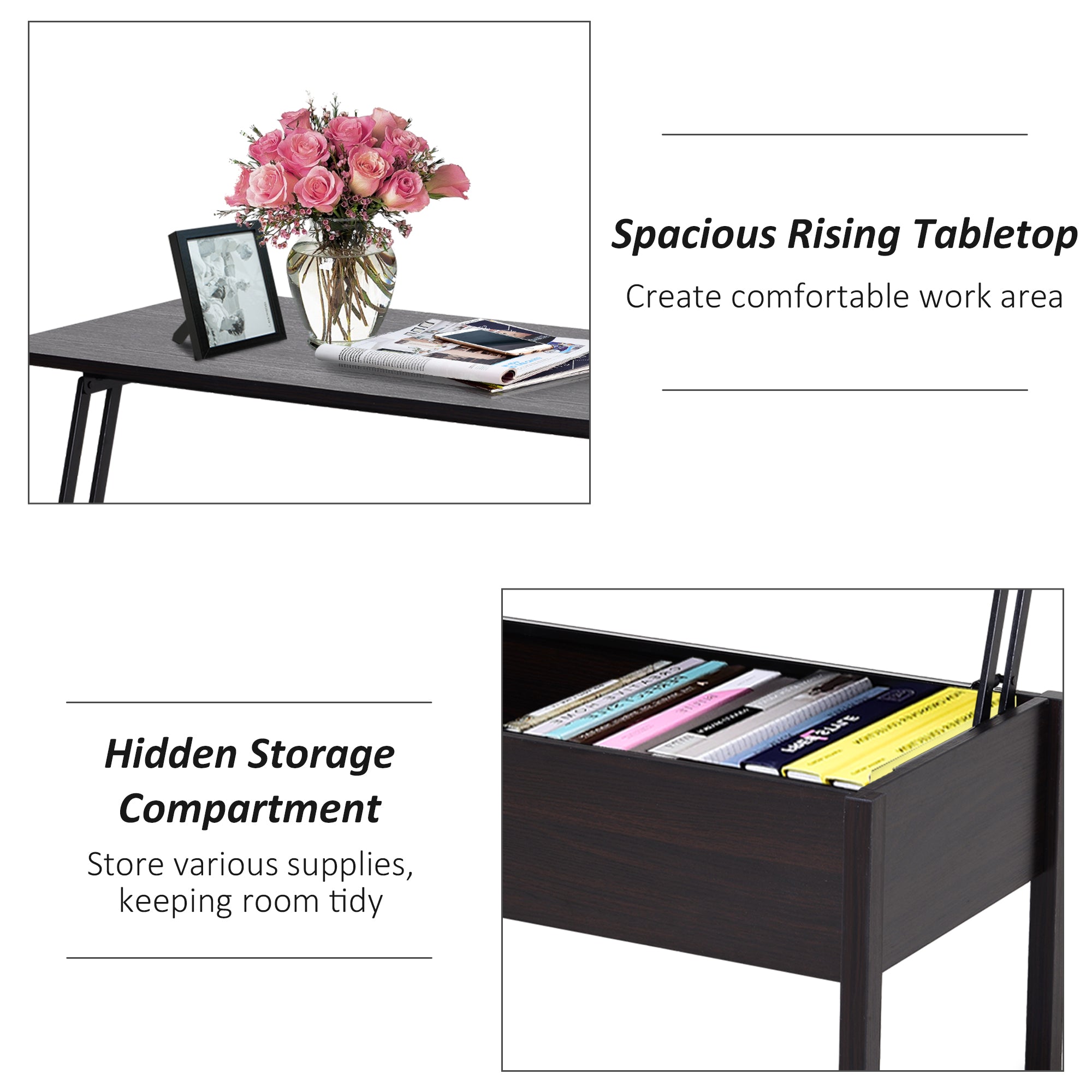 HOMCOM Coffee 39" Modern Lift Top Coffee Table: Center Table with Hidden Storage Compartment for Living Room