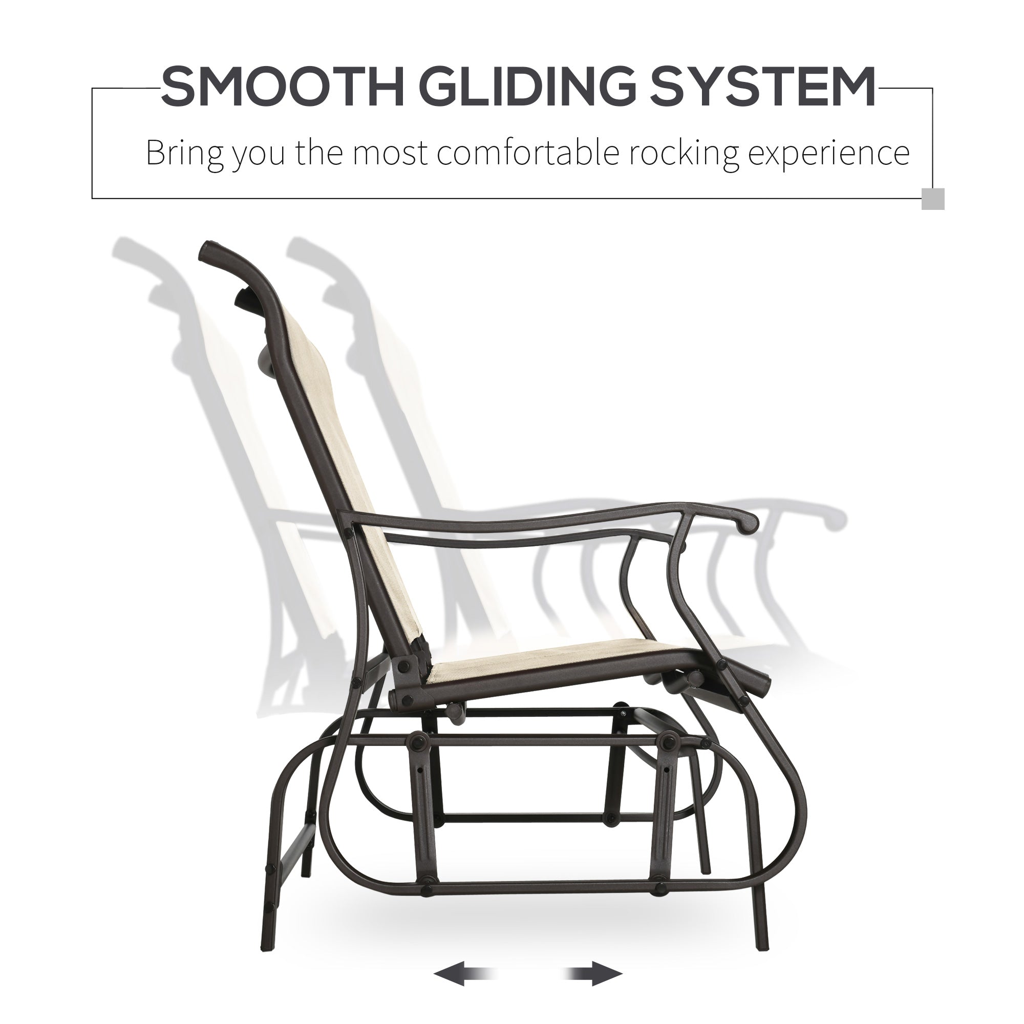 Outsunny Garden Double Gliding Chair, Patio Glider Armchair for Outdoor, Backyard Mesh Seat and Backrest, Steel Frame, Khaki
