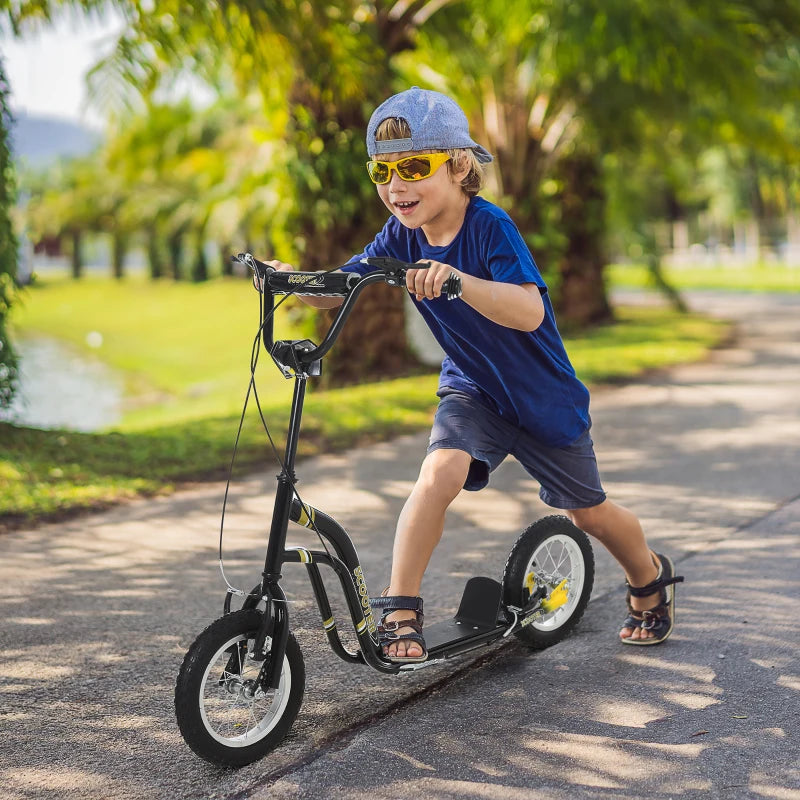 Aosom Dual Brakes Kick Scooter 12-Inch Inflatable Front Wheel Ride On Toy for Age 5+, Black