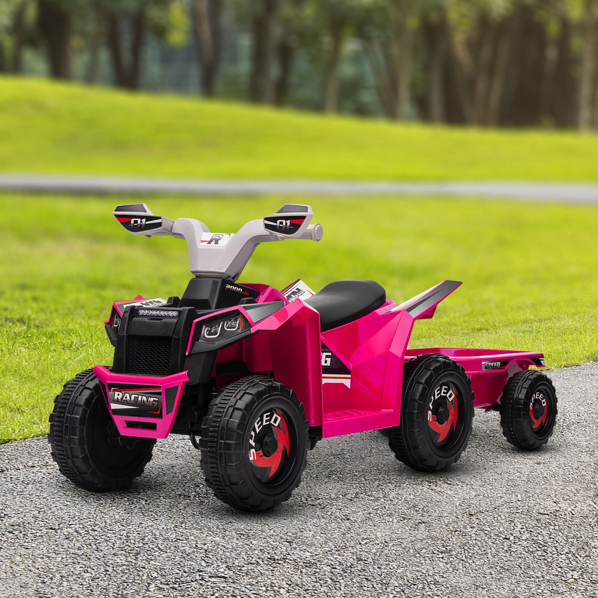 Aosom Ride-On Car: 6V, Electric, Trailer, Forward/Reverse, Wear-Resistant Wheels, Toddlers, Pink