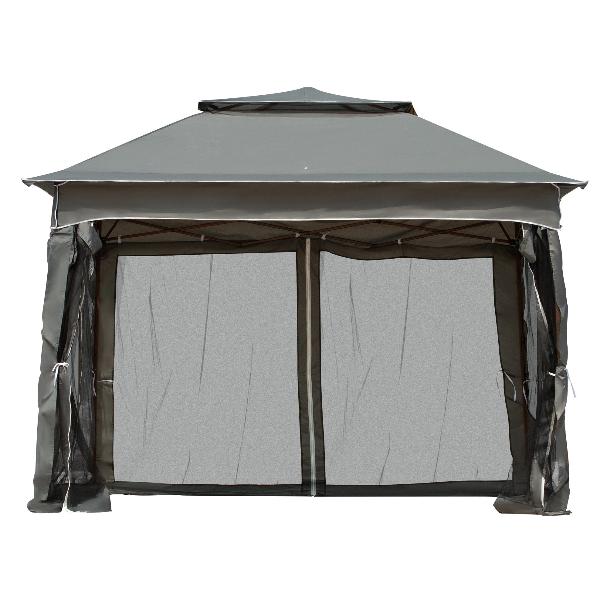 Outsunny Pop Up Canopy 11'x11', 2-Tier Soft Top, Event Tent with Netting, Dark Grey for Patio Garden