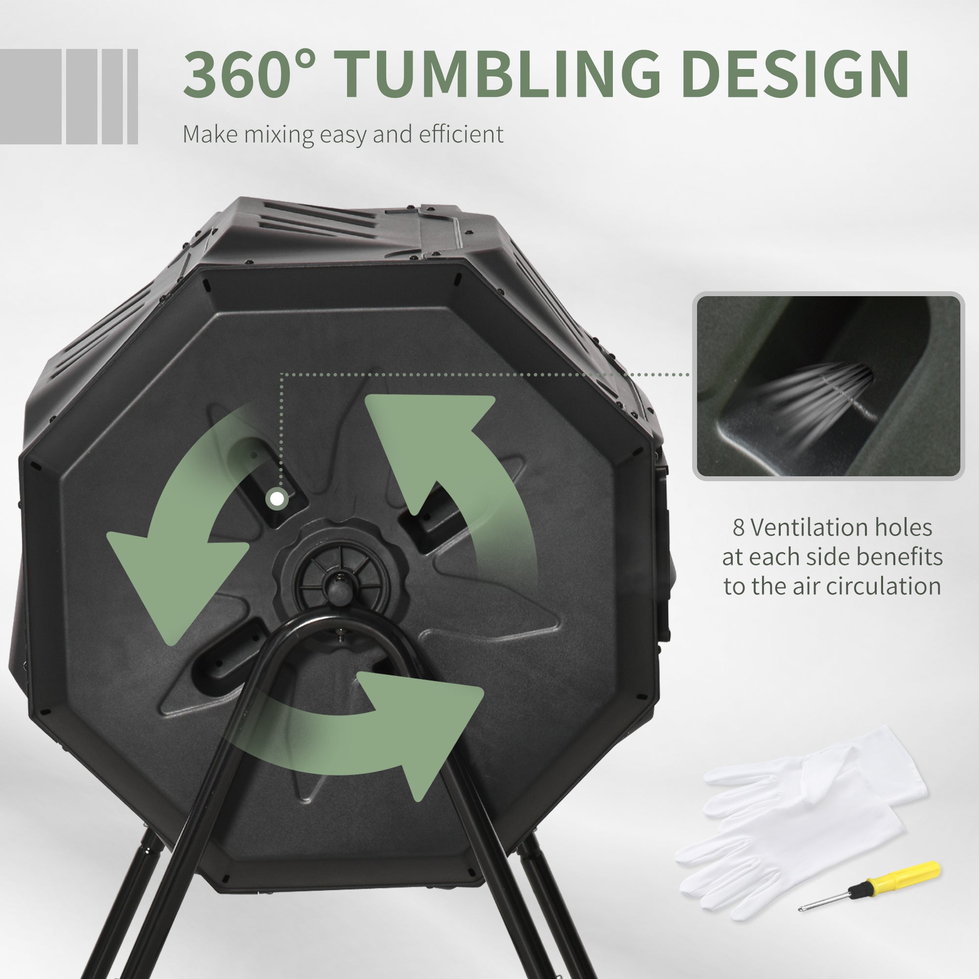 Outsunny Dual Chamber Tumbling Composter 360° Rotating 43 Gallon Outdoor Compost Bin w Sliding Doors Steel Frame Black