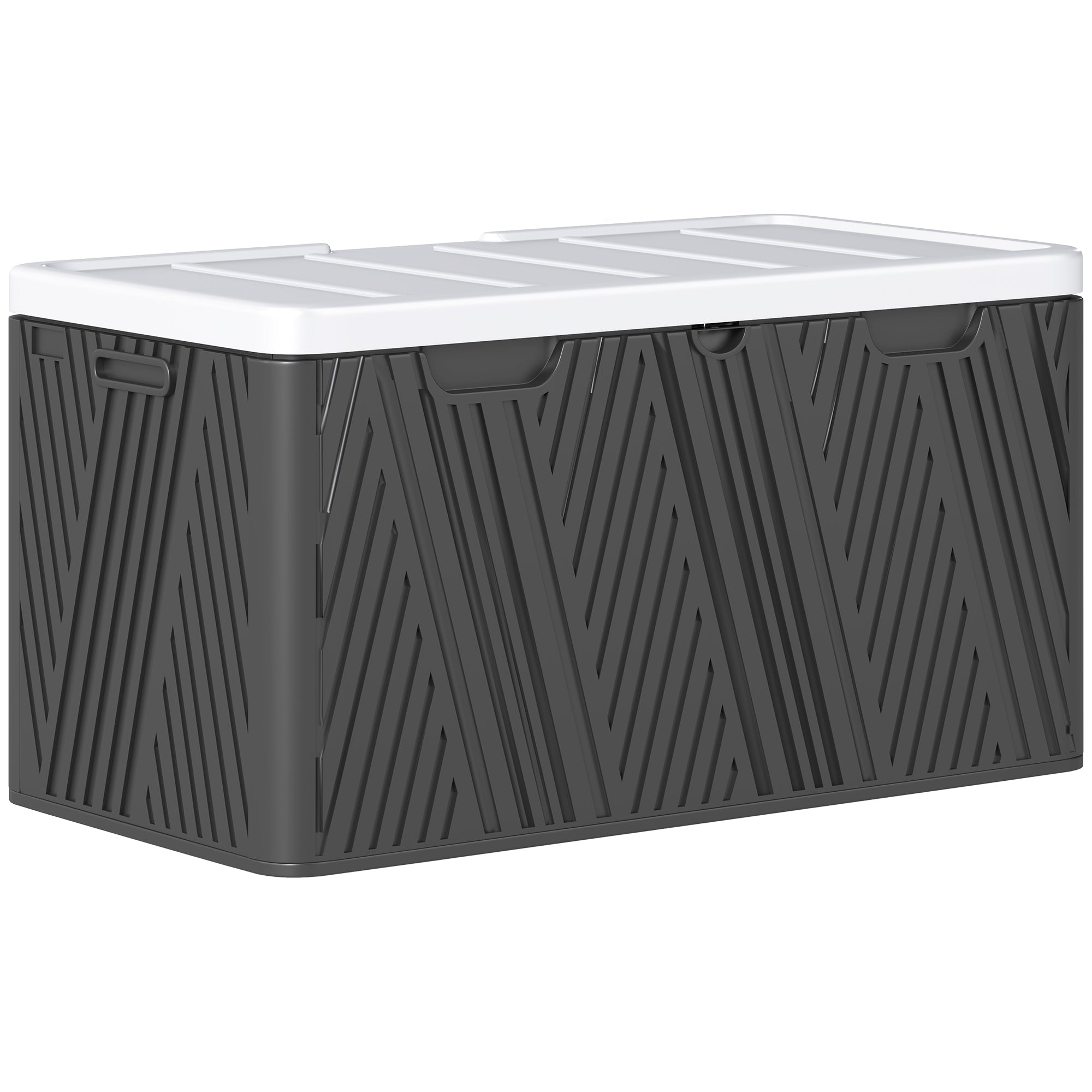 Outsunny 100 Gallon Wood Effect HDPE Outdoor Storage Box, Waterproof and Lockable Deck Box for Garden Tools and Pool Accessories