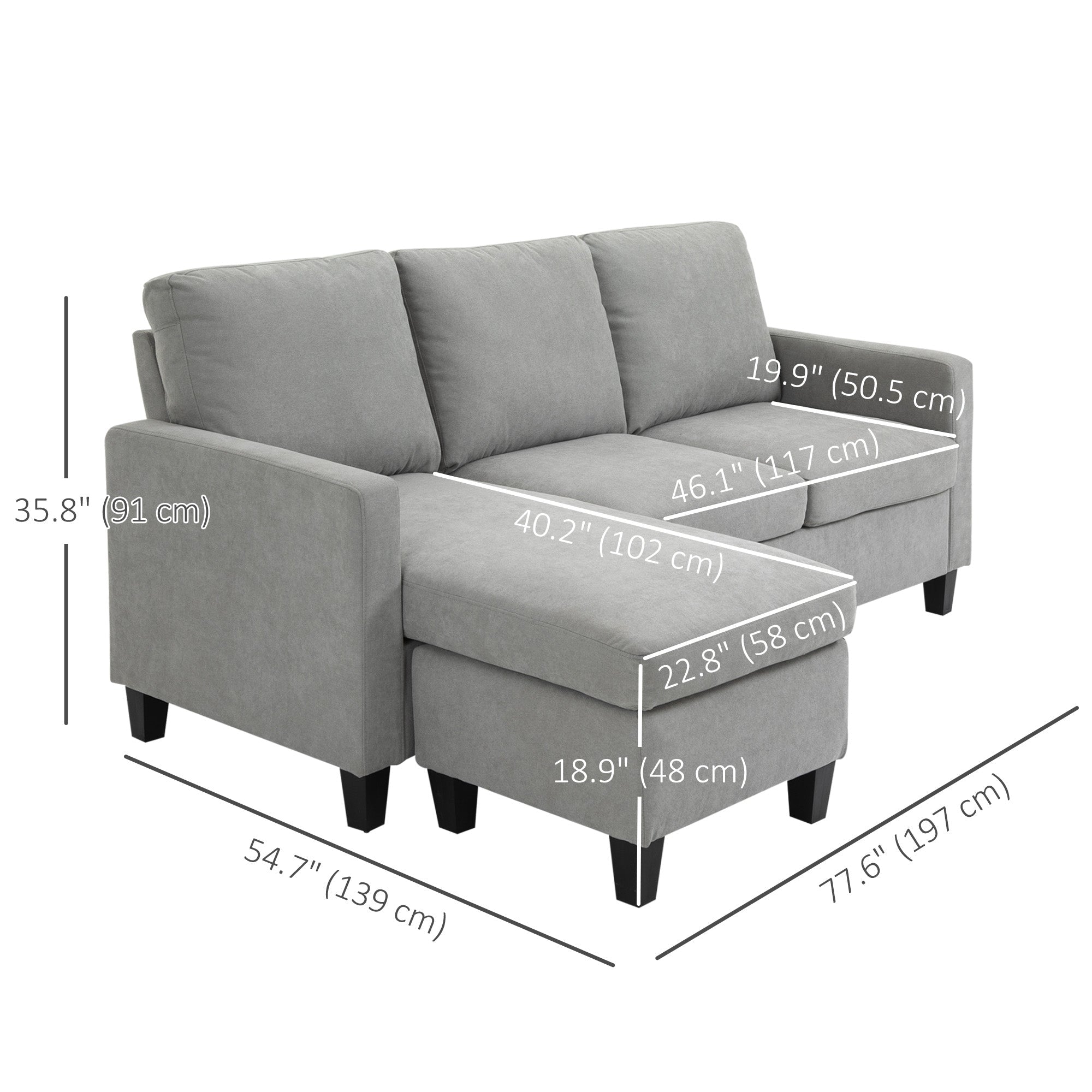 HOMCOM L-Shape Modern Sectional Sofa Couch Ottoman Corner Living Room Light Grey
