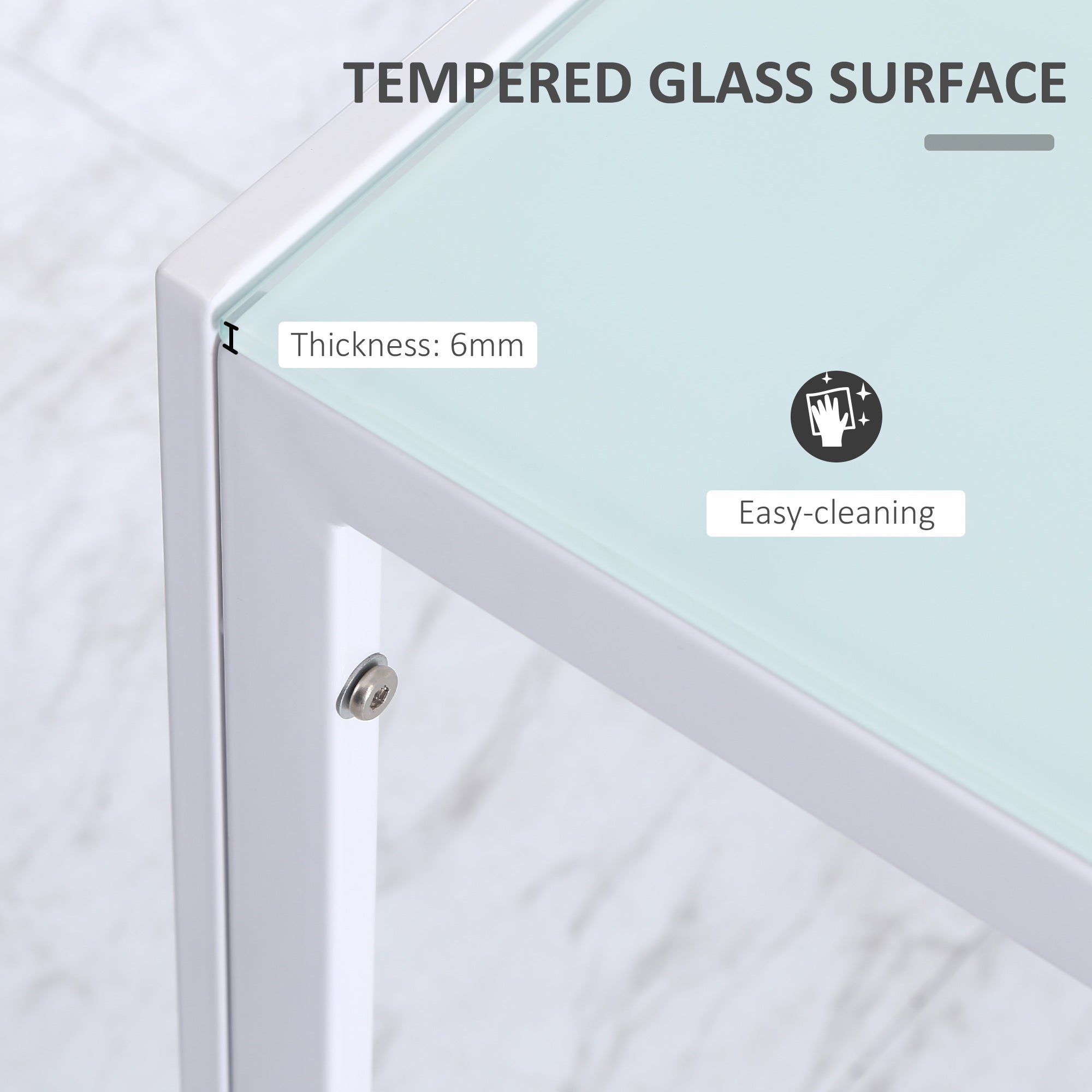 HOMCOM Rectangular 4 Person Dining Table Tempered Glass Top for Living Room White