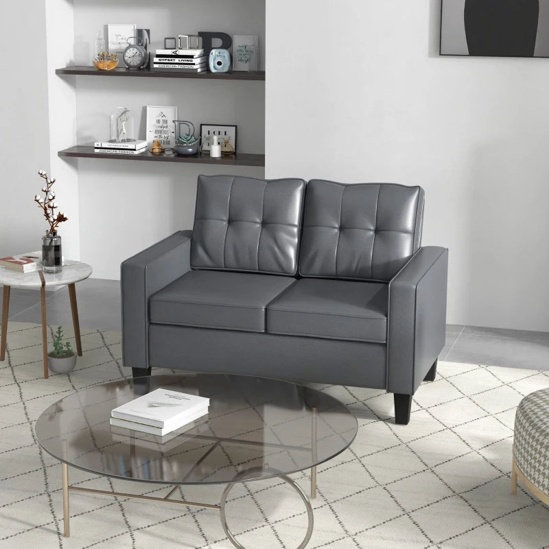 51" PU Leather Loveseat, Upholstered Double Sofa Couch with Armrests, Tufted Backrest, Pocket Spring and Sponge Padded Cushion for Living Room, Bedroom, Home Office, Grey