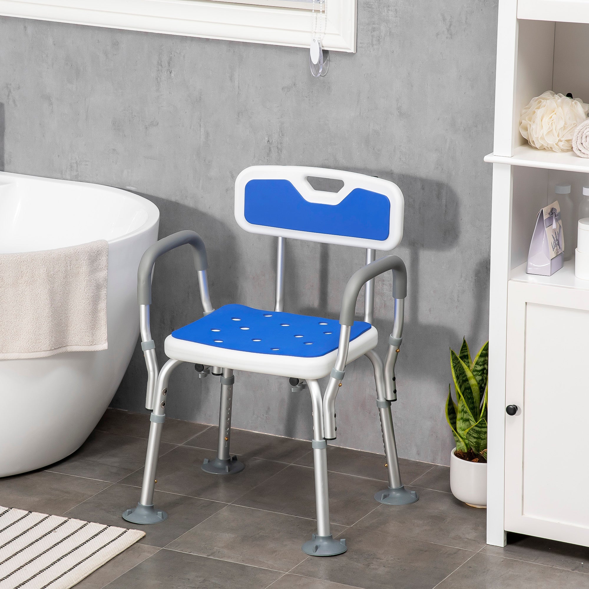 HOMCOM Bath Chair with Arms and Back Adjustable Shower Chair Padded Anti-slip Bench Tool-Free Assembly 299lbs