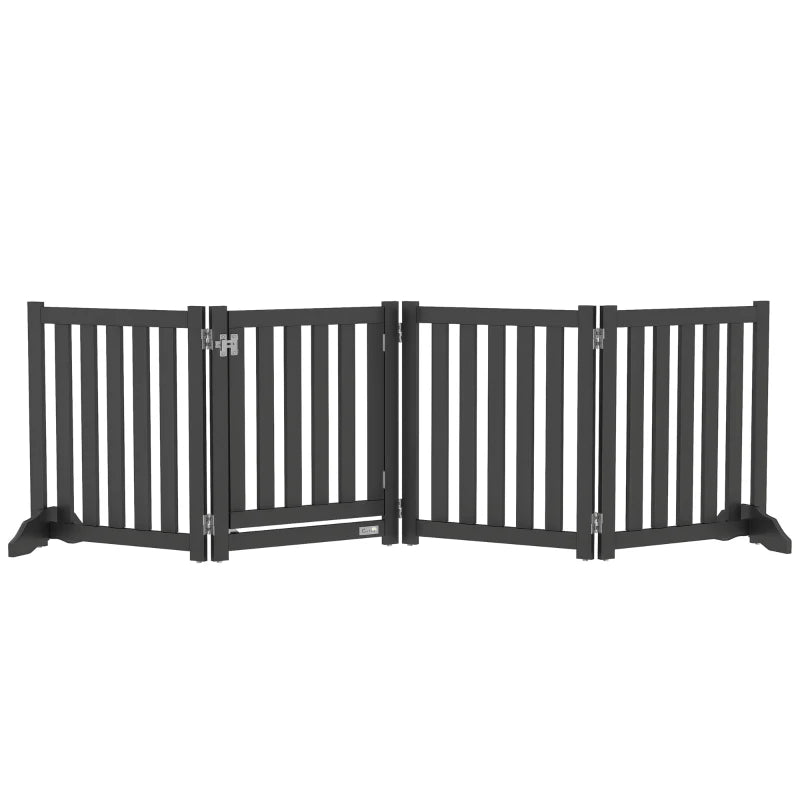 Foldable Dog Gate with Door, 4 Panels Fressstanding Pet Gate, Black