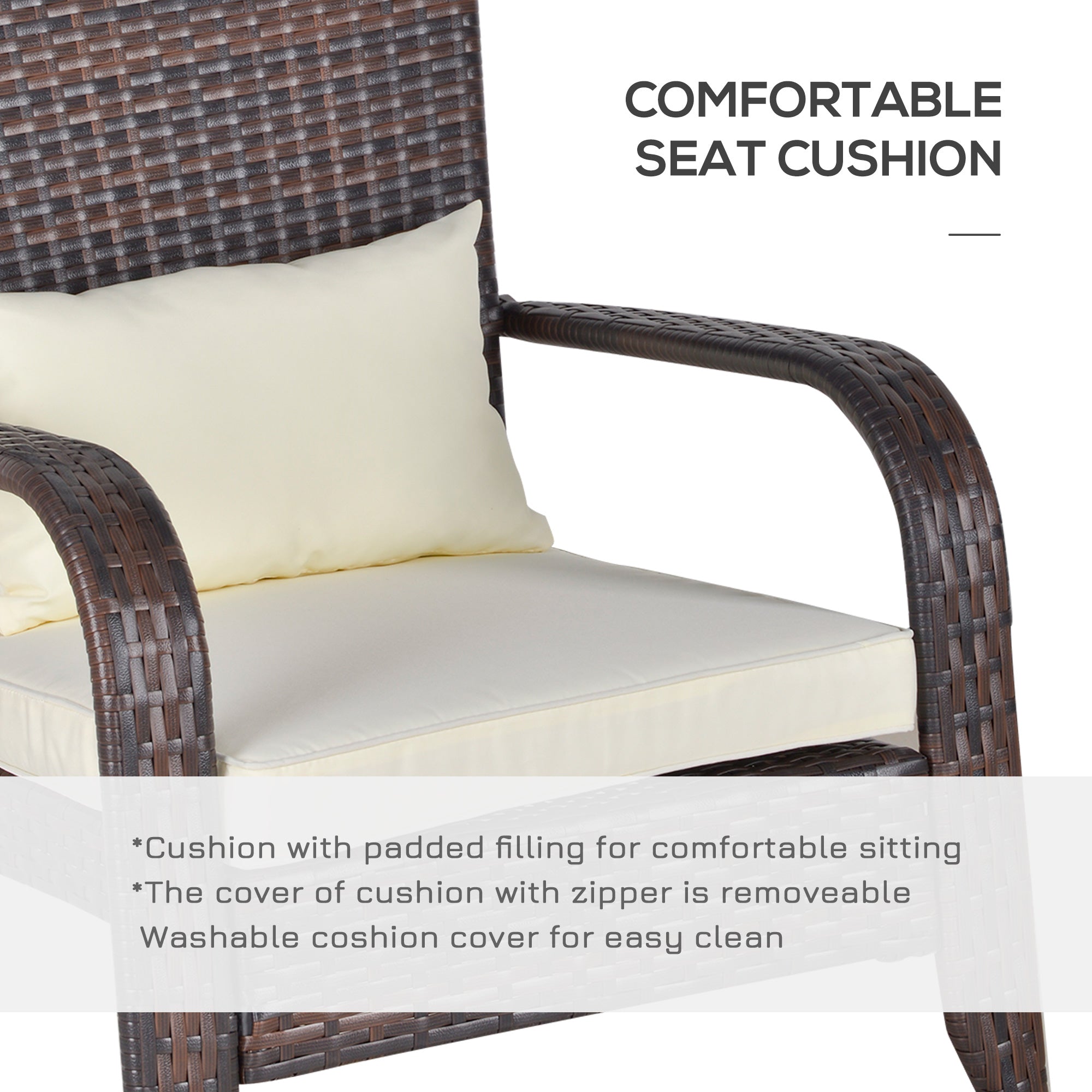 Outsunny White Rattan Adirondack Deck Chair Outdoor Classic Armrest Lounge Chair with Cushion