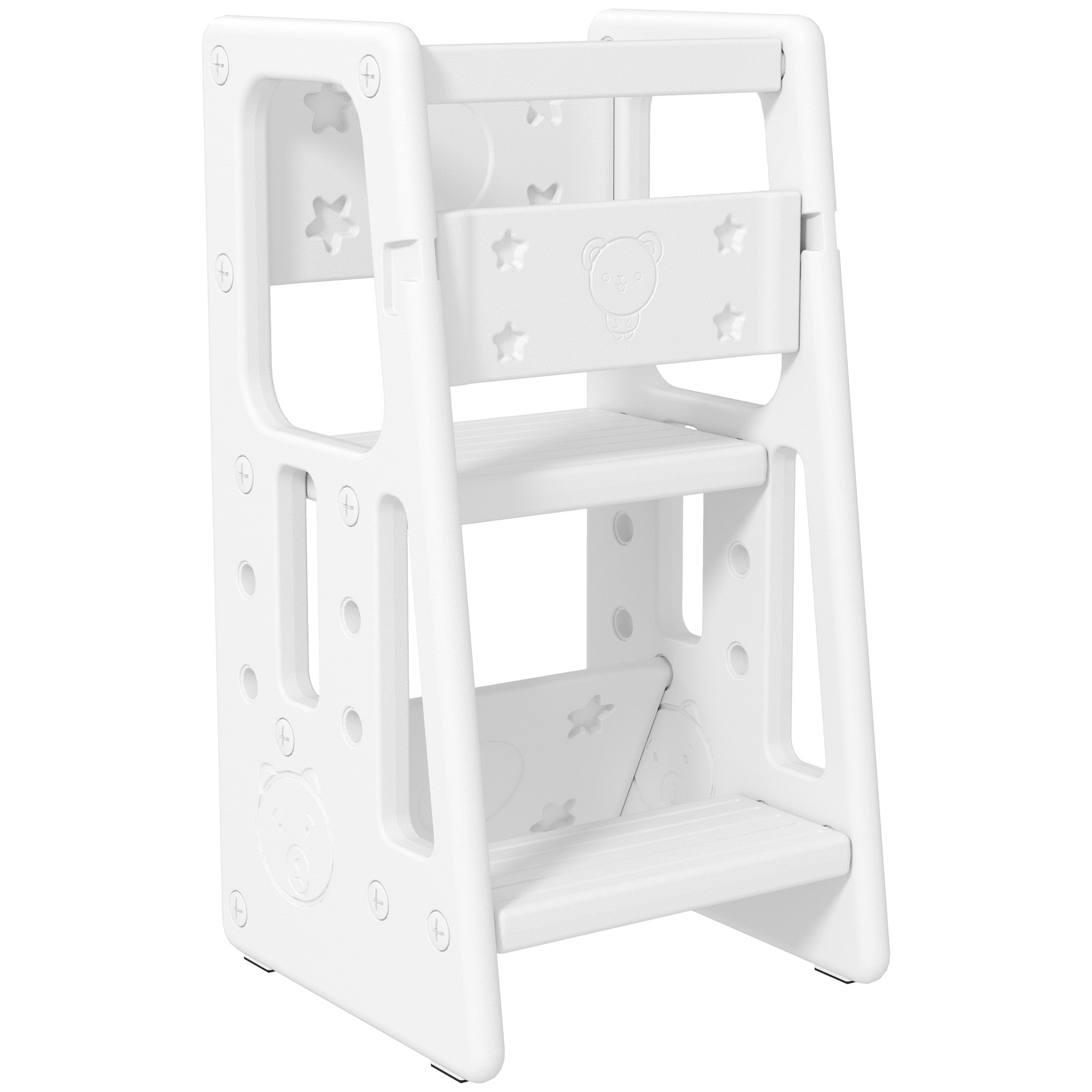 Qaba Adjustable Kids Step Stool, Toddler Kitchen Standing Tower with 3 Heights, White
