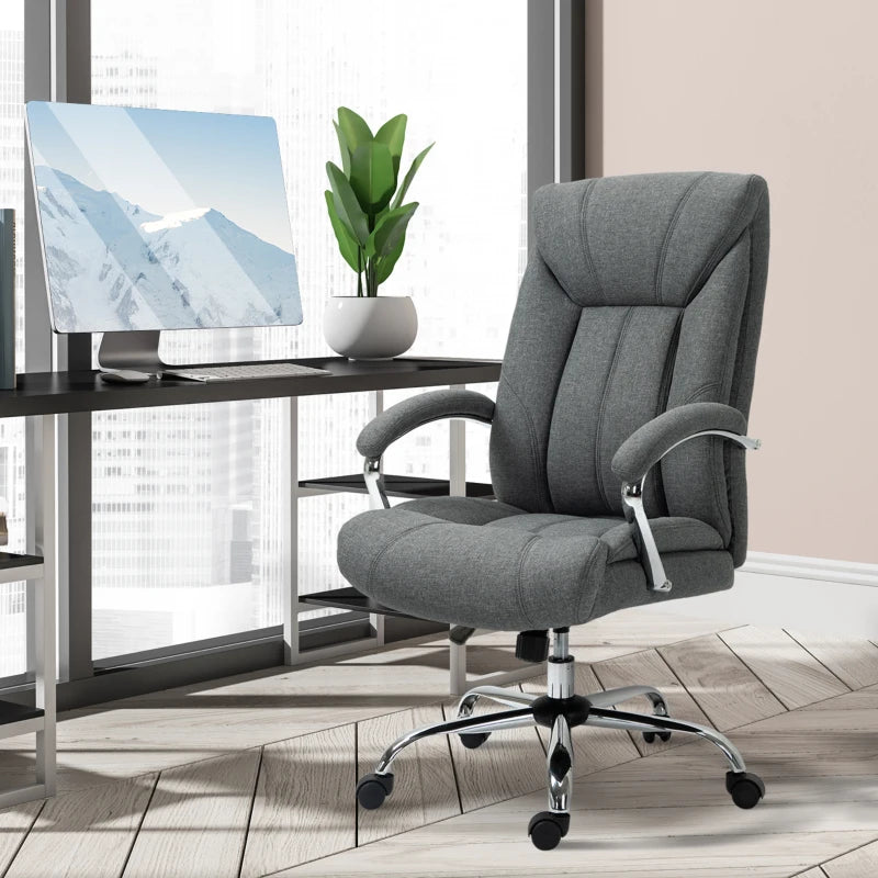 High Back Swivel Office Chair Task Ergonomic Linen Fabric Computer Chair, with Arm, Adjustable Height, Grey