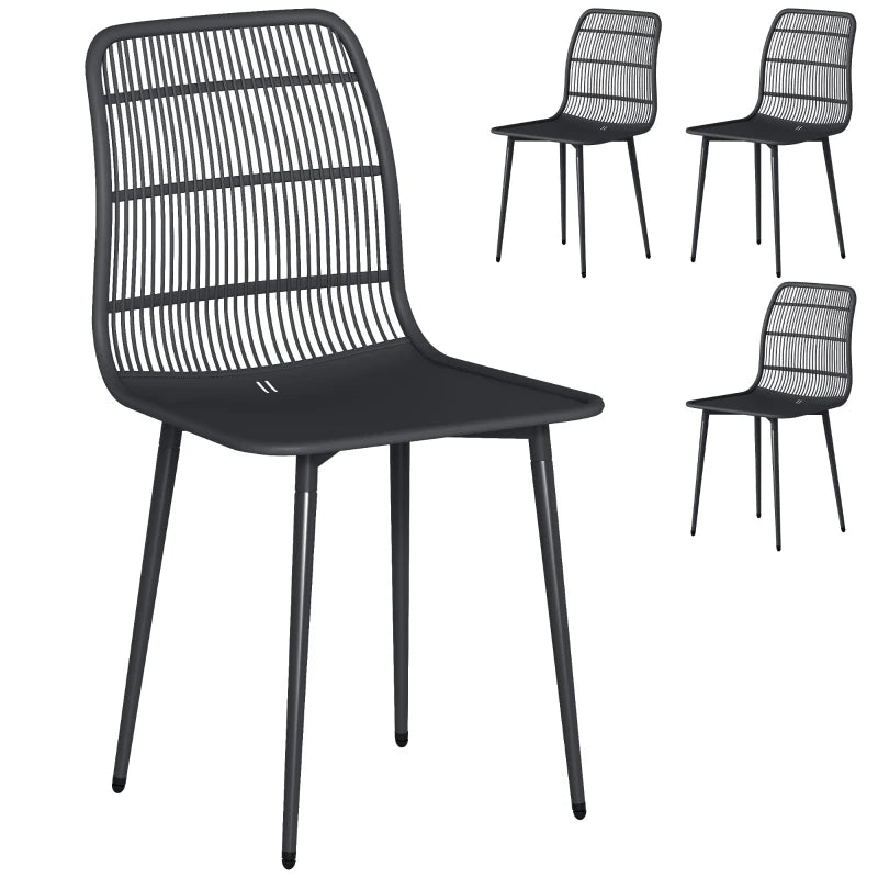 Outdoor Dining Chairs Set of 4, Patio Chairs with Slotted Backrest, Black