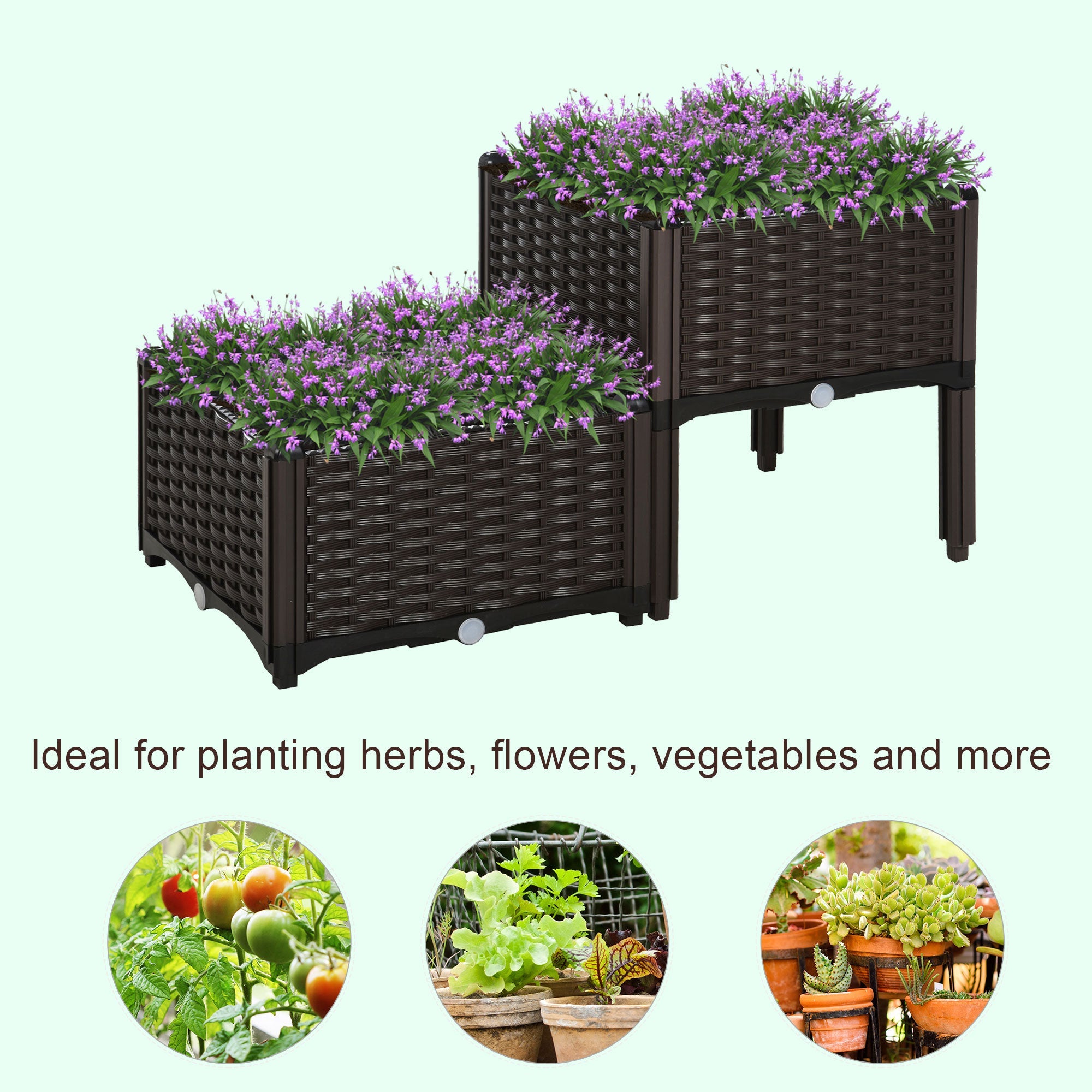 Outsunny 2pc Raised Garden Beds Durable PP Flower Vegetable Herb Grow Box Stand for Outdoor Gardening