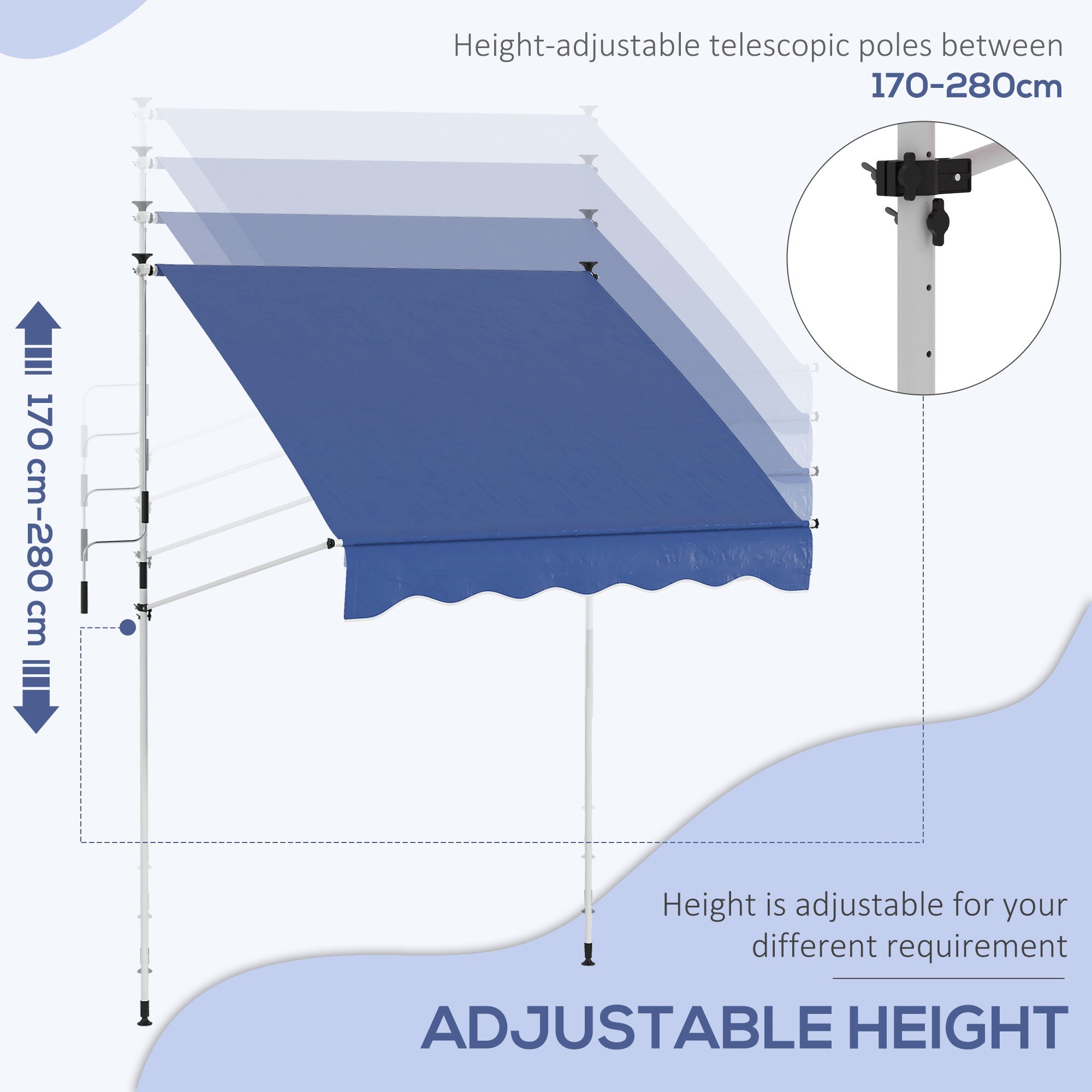 Outsunny Retractable Serenity: Manual Awning for Patio, Deck, Window, Door, 6.6'x5' Dark Blue Canopy, UV & Water Resistant