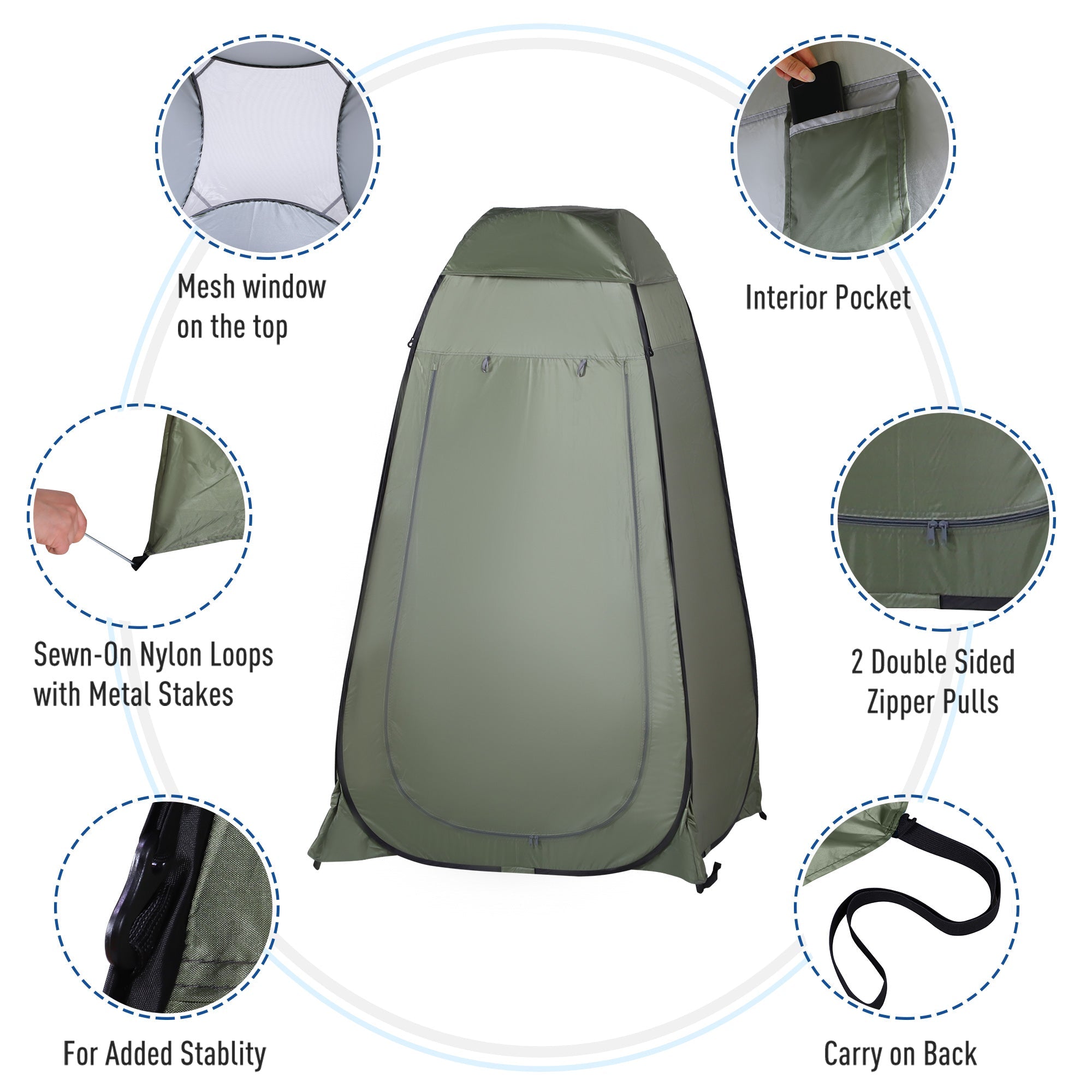 Outsunny Portable Pop Up Shower Tent Privacy Changing Room for Outdoor Dressing Fishing with Carry Bag Green