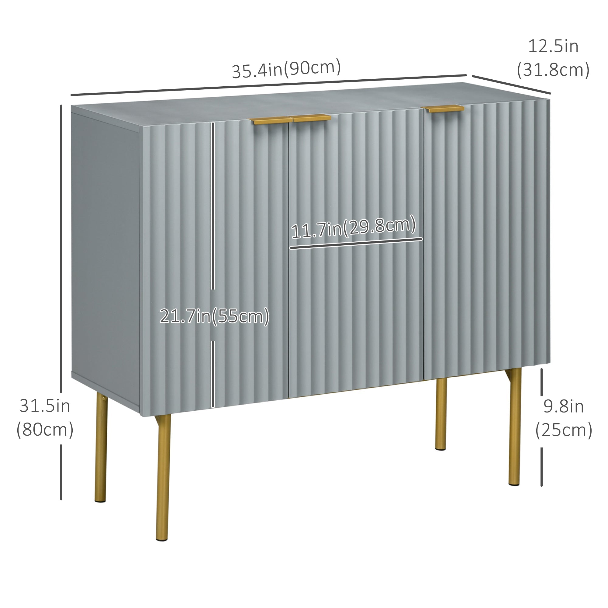 HOMCOM Sophisticated Sideboard: Grey Buffet Cabinet with Gold Legs for Dining Room, Living Room, Hallway Elegance