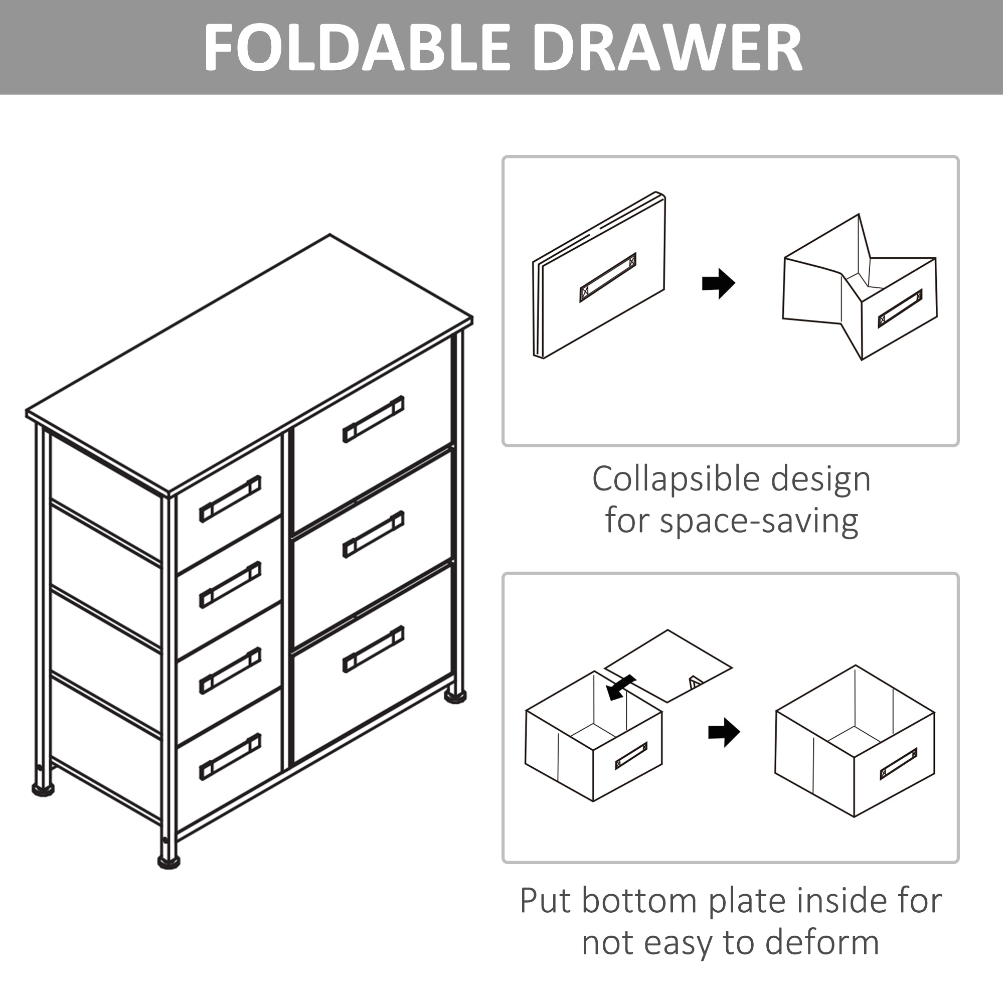HOMCOM 7-Drawer Storage Cabinet: Fabric Bins, Metal Frame for Versatile Organization, Grey