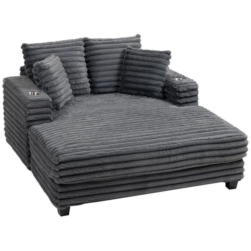 ๐๏ธ 60" Oversized Chaise Lounge Sleeper Sofa โ With Cup Holders & Pillows Available in Gray & Beige