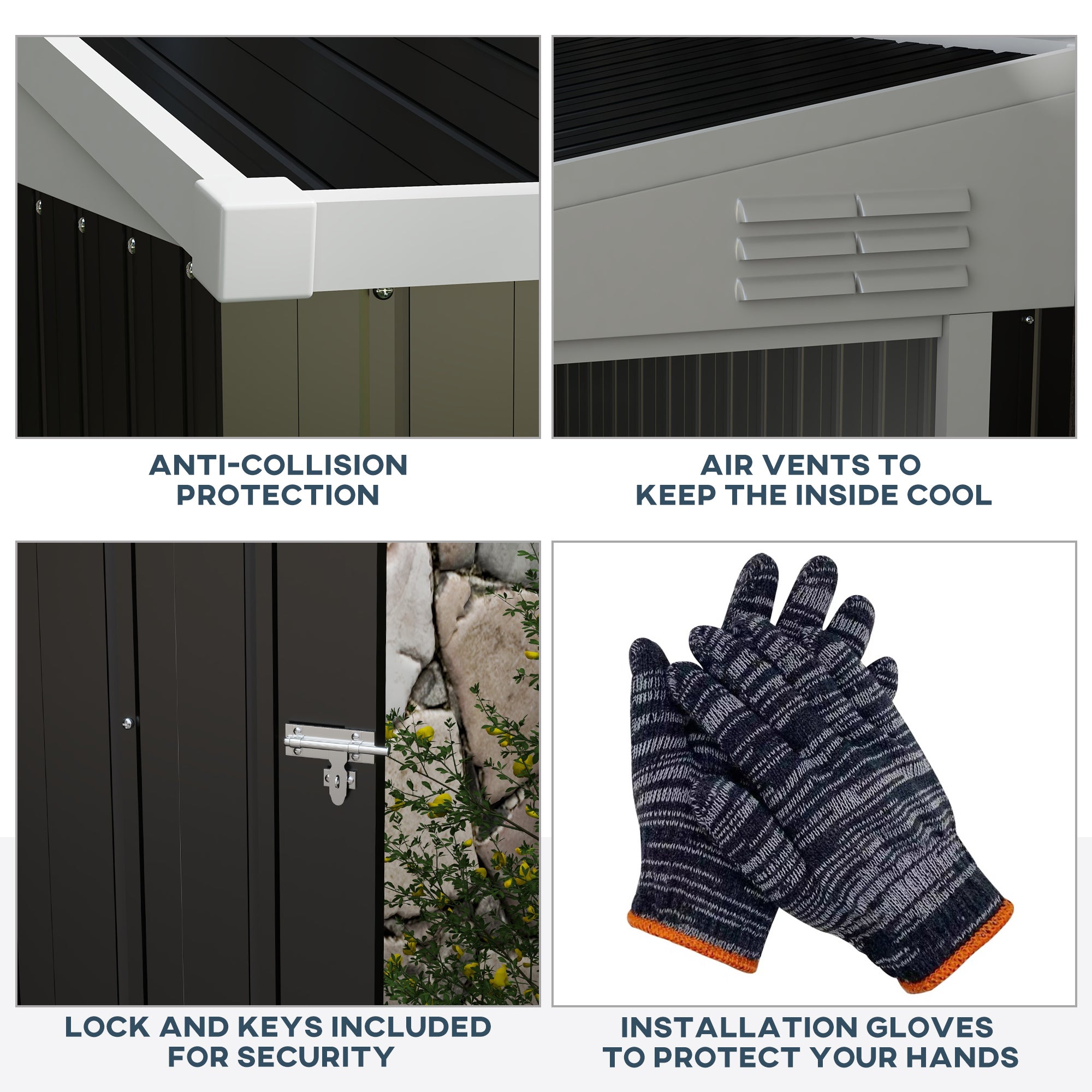 Outsunny 4x8 ft Metal Garden Shed Outdoor Storage Lean-To Tool House with Lockable Door Air Vents for Backyard Patio Lawn