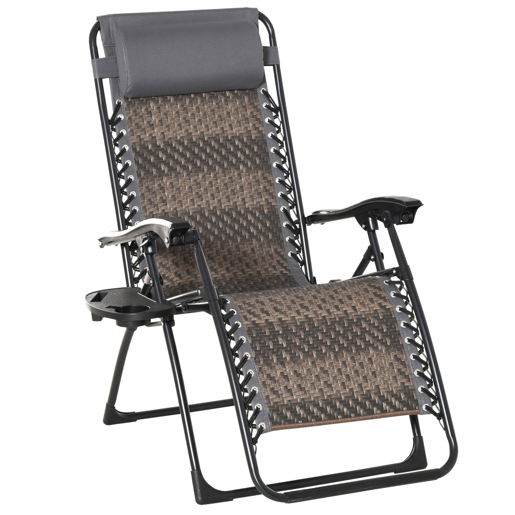 Outsunny Zero Gravity Outdoor Folding Lounge Chair with Headrest Cup and Phone Holder Grey