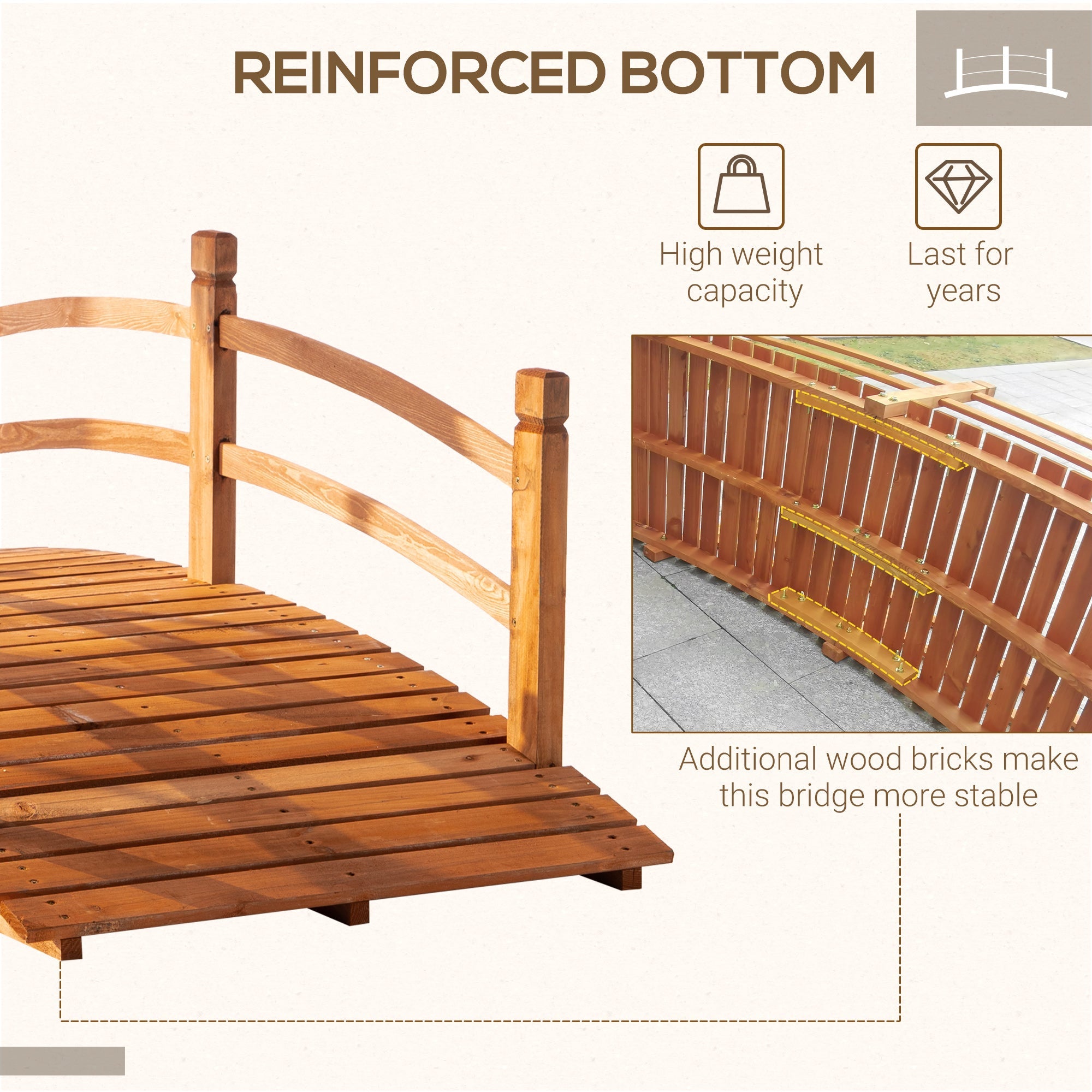 Outsunny 6FT Wooden Garden Bridge with Guardrails Classic Arc Footbridge for Stream Pond Walkway Outdoor Decor Orange