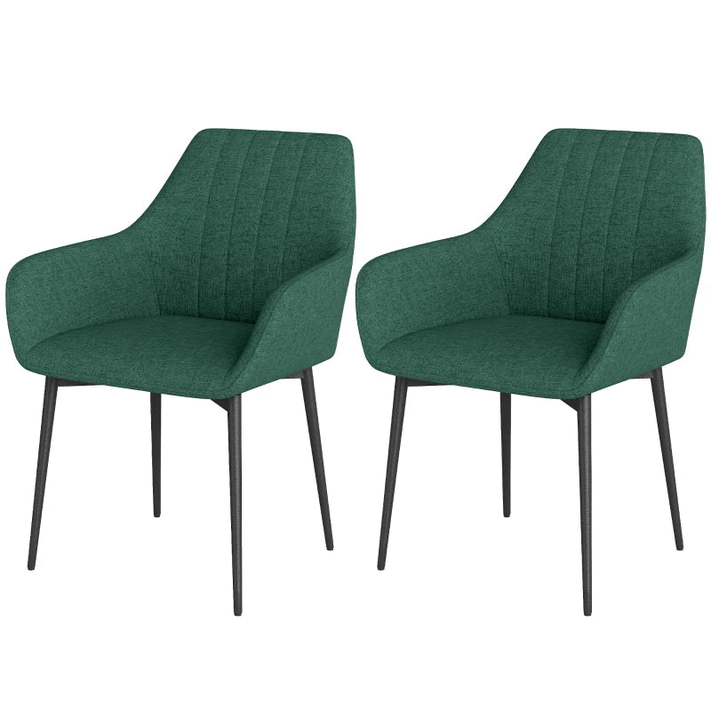 Dining Chairs Set of 2, Upholstered Linen Fabric Accent Chairs with Metal Legs, Dark Green