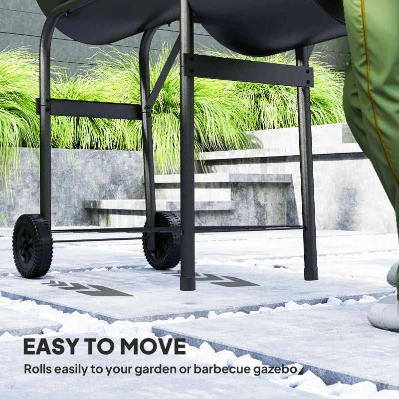 Portable Outdoor Charcoal BBQ Grill with Offset Smoker, Barbecue Grill with Spacious Cooking Area, 2 Shelves, Thermometer, Wheels for Patio Backyard Party, Black