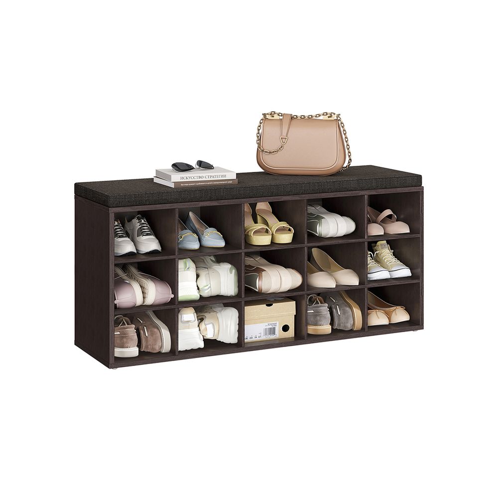 VASAGLE Shoe Bench with Cushion,15 Compartments