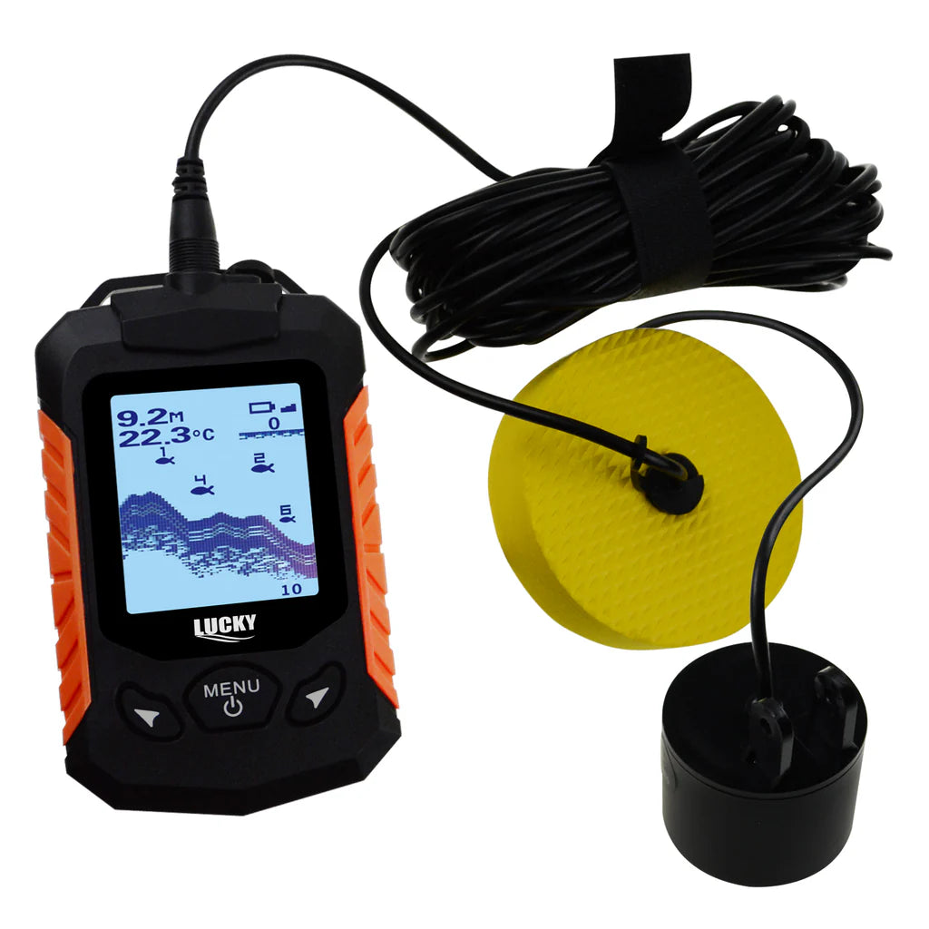 FF-168D Portable Fish Finder, 328 ft Depth Detection, 2.2" LCD Display, Wired Sonar with Fish Alarm & Zoom