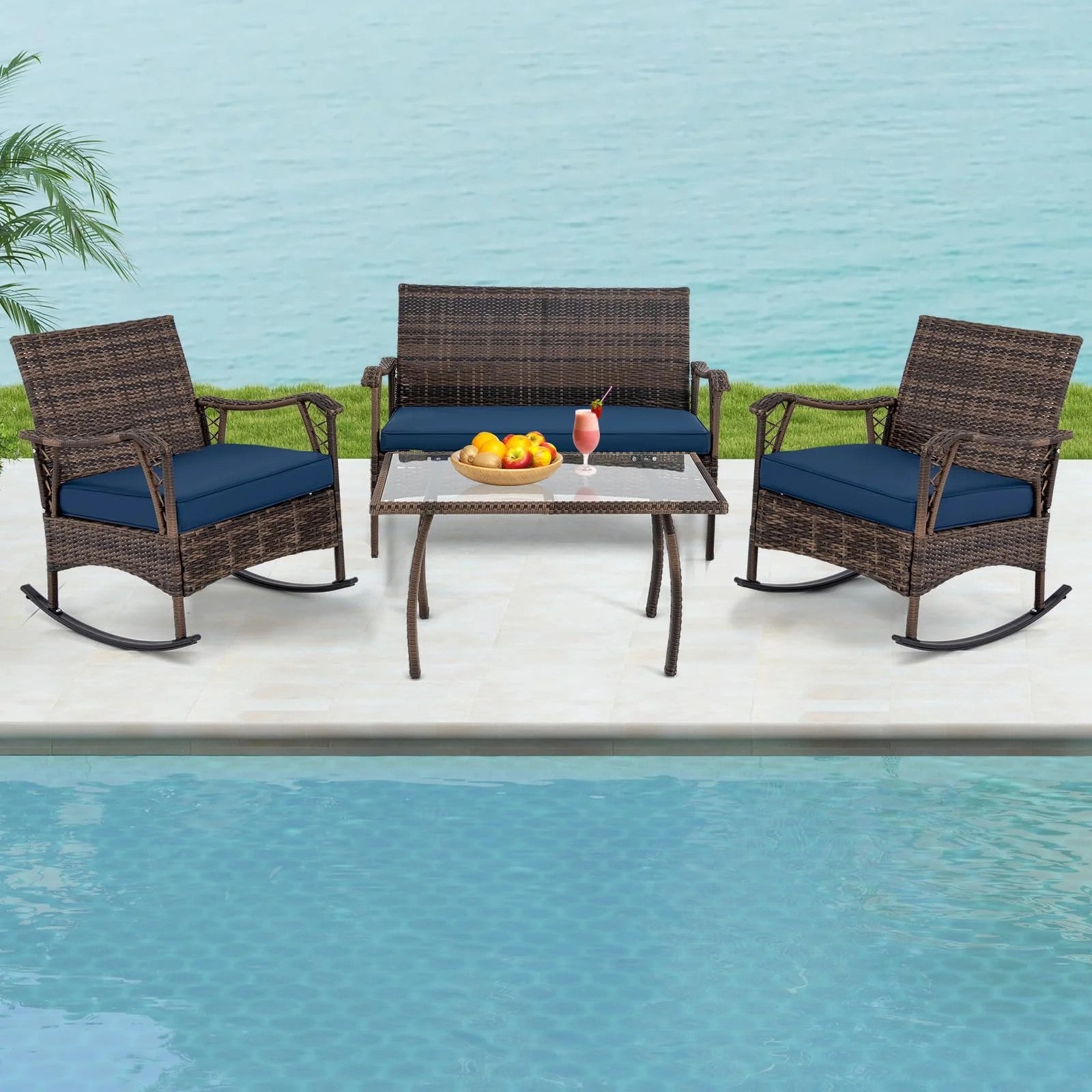 Tangkula 4-Piece Wicker Rocking Patio Set