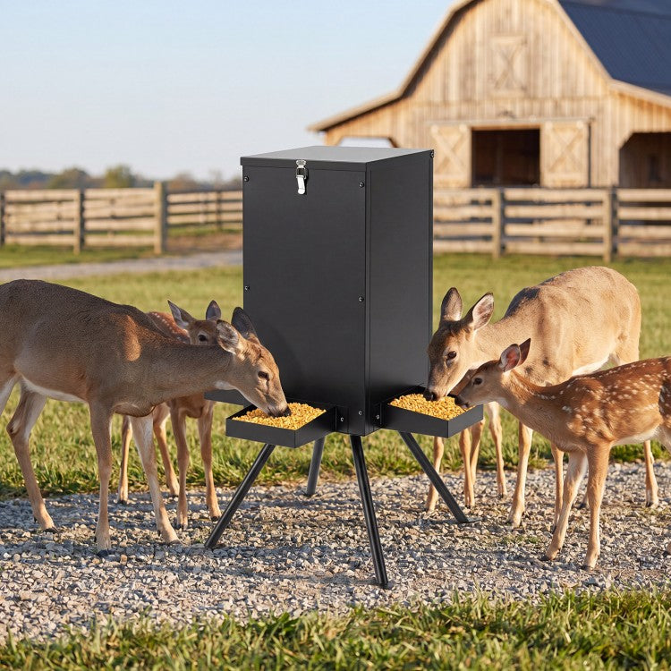 90 lb Gravity Deer Feeder with 4 Feeding Trays, Covered Hopper & Heavy-Duty 4-Leg Stand