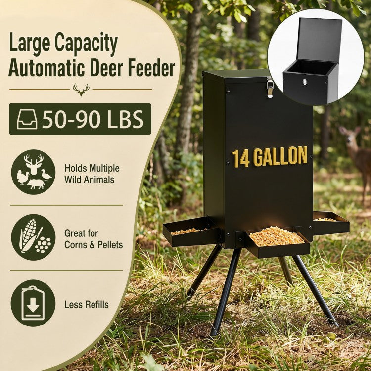 90 lb Gravity Deer Feeder with 4 Feeding Trays, Covered Hopper & Heavy-Duty 4-Leg Stand