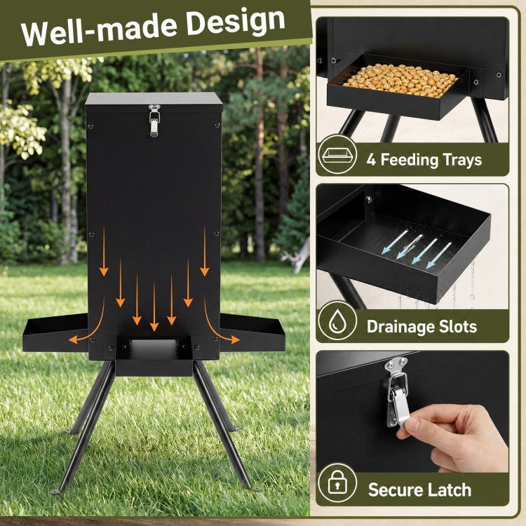 90 lb Gravity Deer Feeder with 4 Feeding Trays, Covered Hopper & Heavy-Duty 4-Leg Stand
