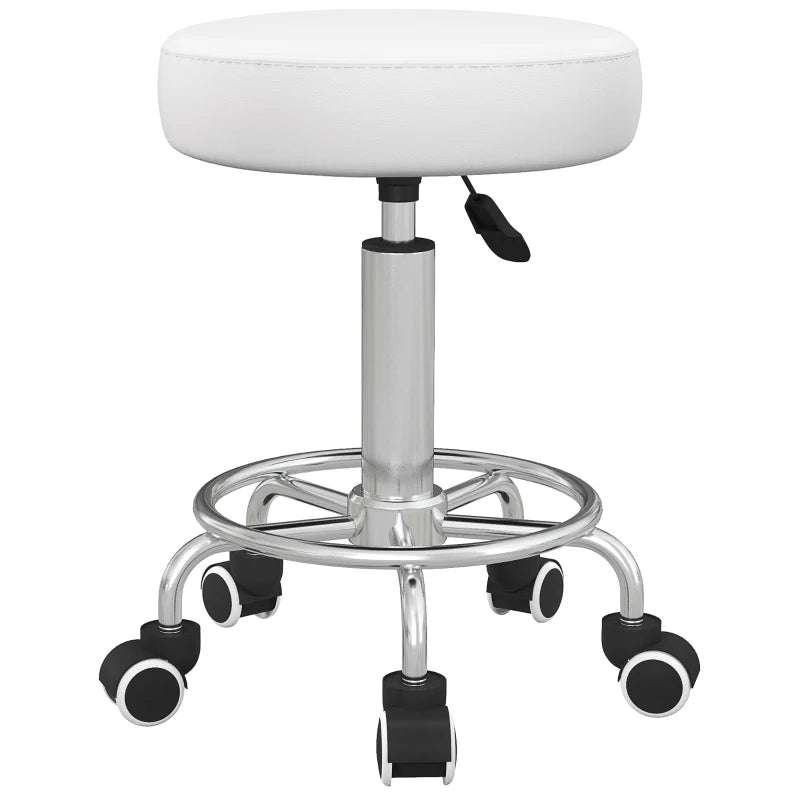 Salon Stool with Adjustable Height, PU Leather Barber Rolling Massage Tattoo Chair for Bar Beauty SPA, White