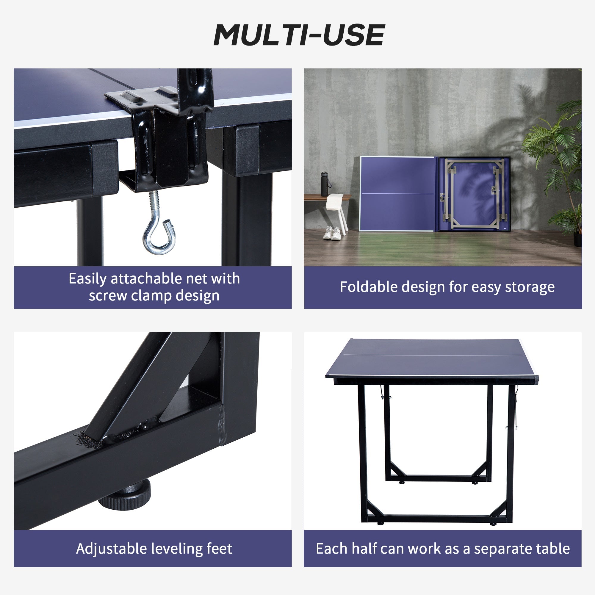 Soozier Compact Midsize Table Tennis Table 6x3ft Free Standing Folding Family Ping-pong Table Blue