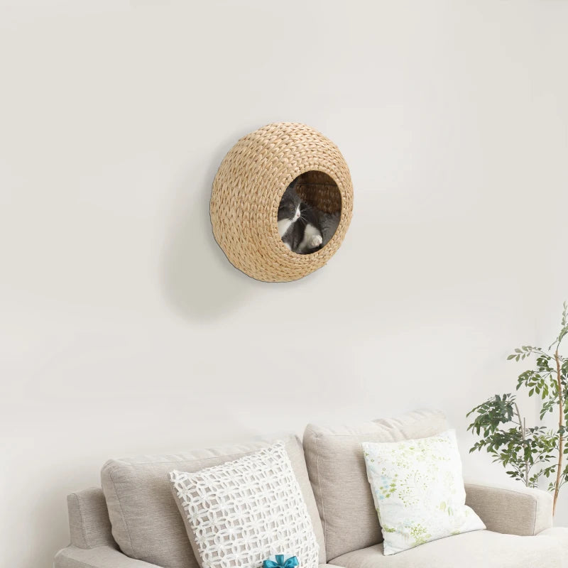 Cat Wall Shelf with Washable Cushion, Wall Mounted Cat Condo Furniture for Indoor Kittens, Beige
