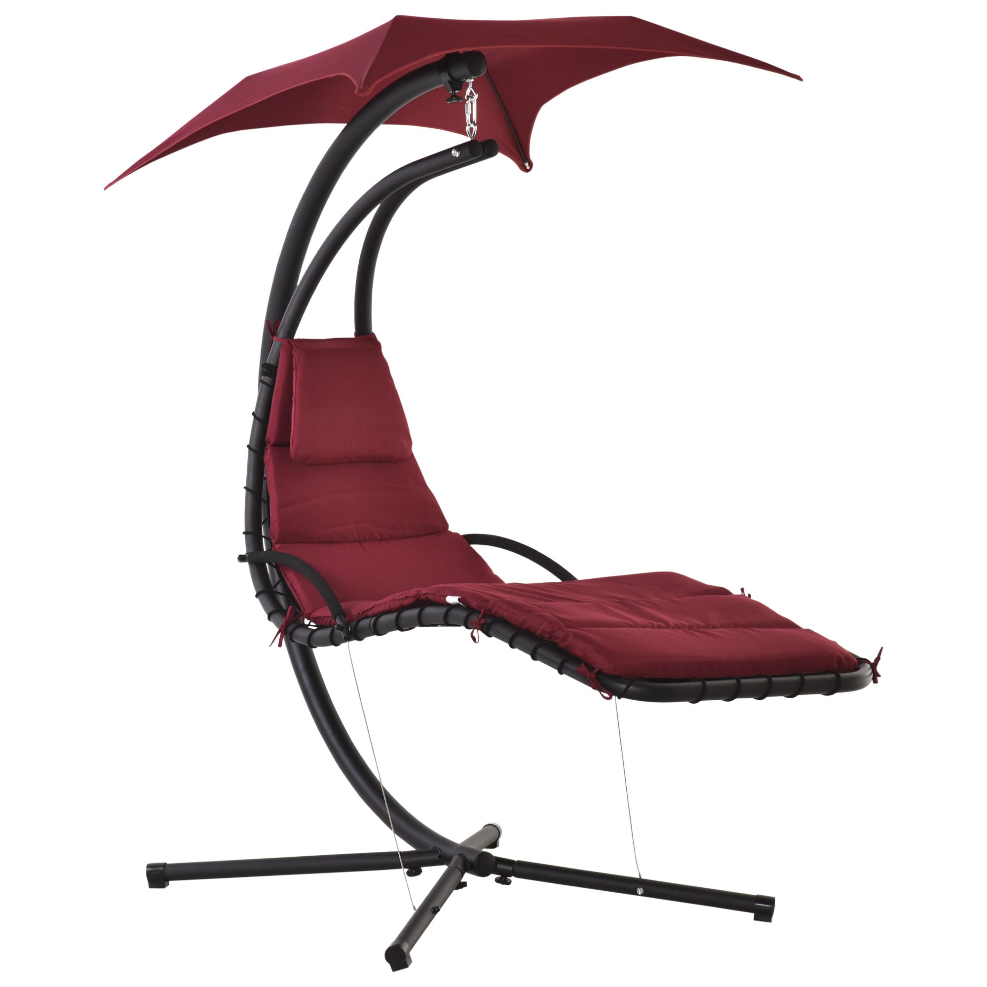 Outsunny Outdoor Patio Swing Chair with Arc Stand Canopy Garden Lounge Wine Red Comfort
