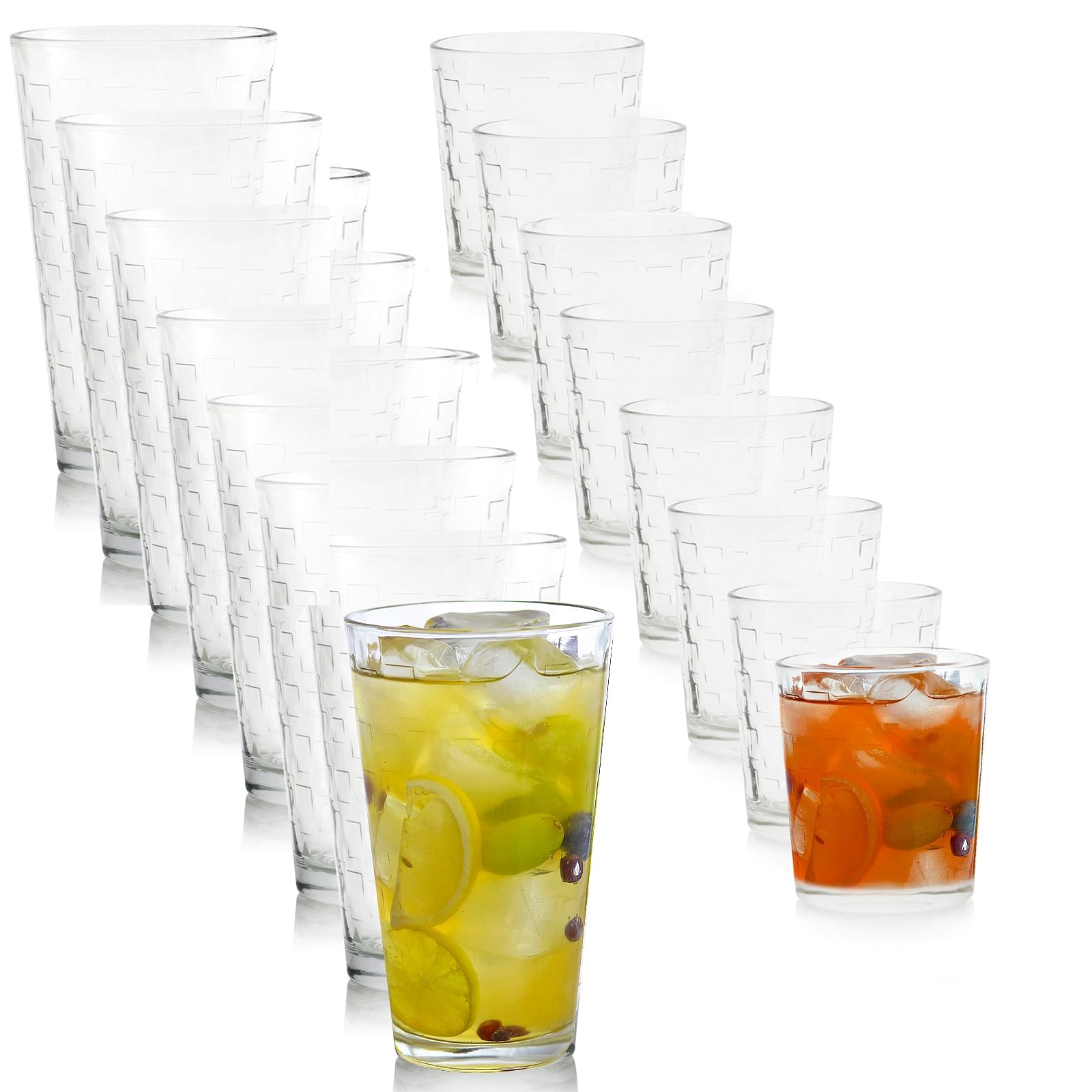 Gibson Home Great Foundations 16 Piece Tumbler and Double Old Fashioned Glass Set in Square Pattern - Free Shipping