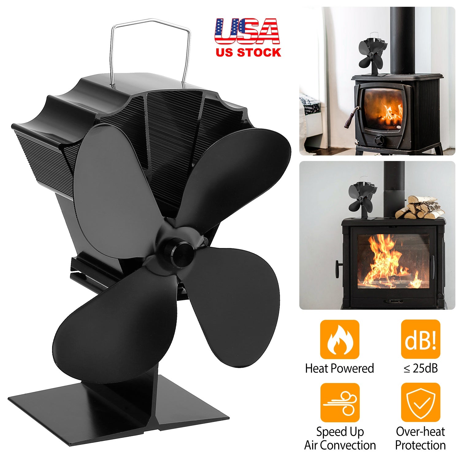 Heat Powered Stove Fan Aluminum Silent Eco Fan For Wood Log Burner Fireplace Warm Air Fan For Winter