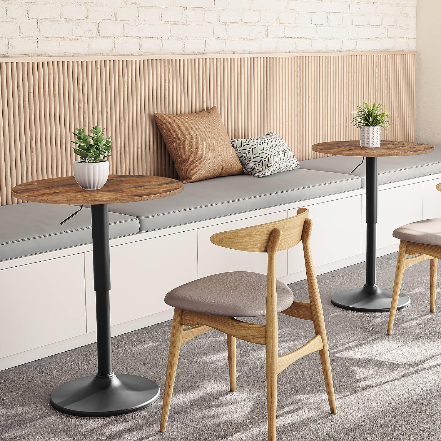 HOOBRO Height-Adjustable Round Bar Table, Modern Cocktail Pub Table, Rustic Brown & Black BF58BT01G1